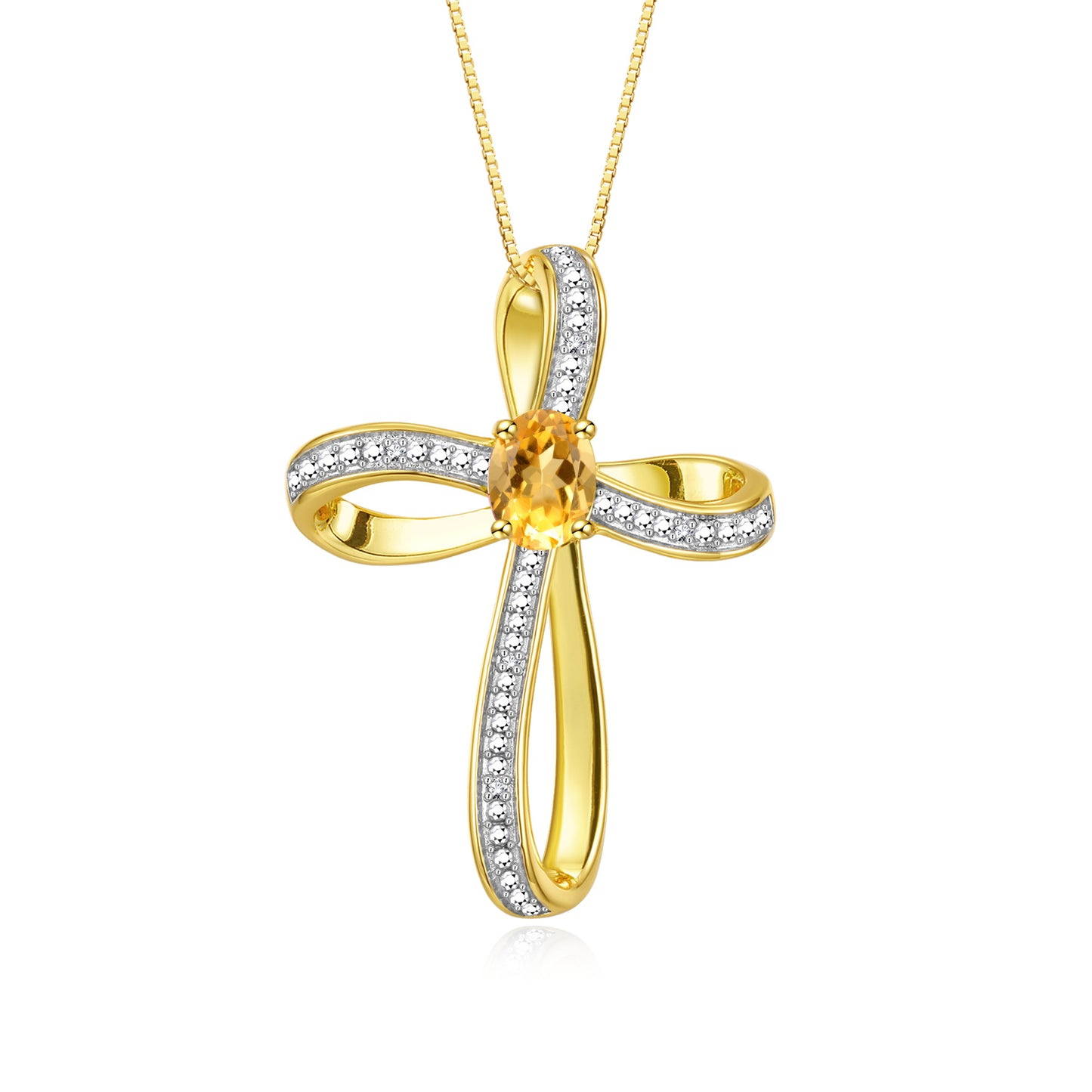 RYLOS Yellow Gold Plated Silver Cross Necklace: Gemstone & Diamond Pendant, 18 Chain, 8X6MM Birthstone, Elegant Women's Jewelry