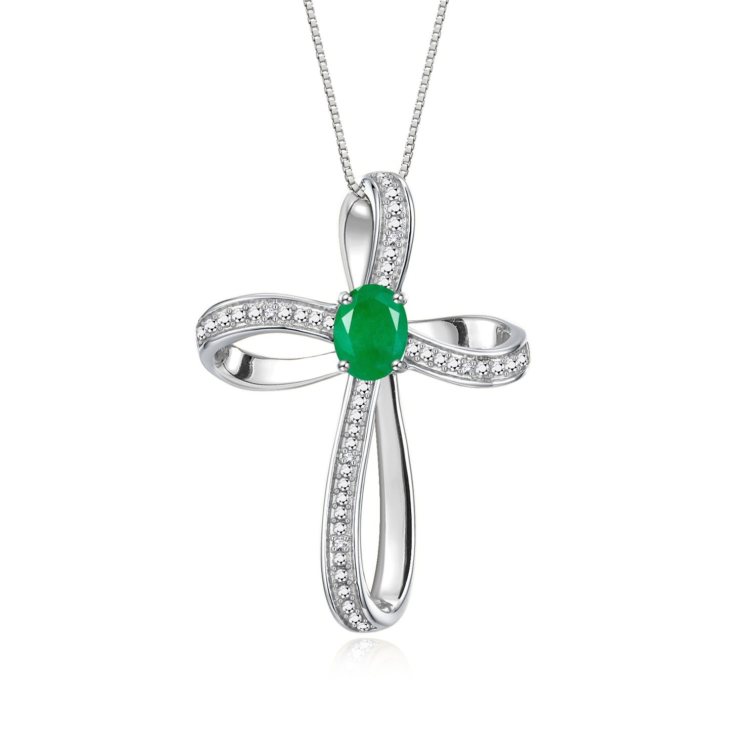 RYLOS 14K White Gold Cross Necklace:  Gemstone & Diamond Pendant, 18 Chain, 8X6MM Birthstone, Elegant Women's Jewelry