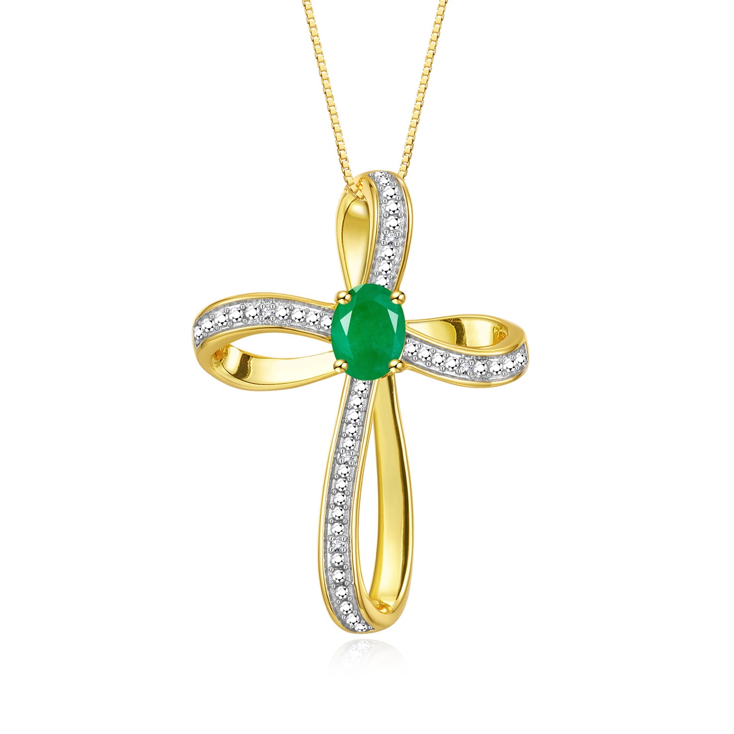 RYLOS Yellow Gold Plated Silver Cross Necklace: Gemstone & Diamond Pendant, 18 Chain, 8X6MM Birthstone, Elegant Women's Jewelry