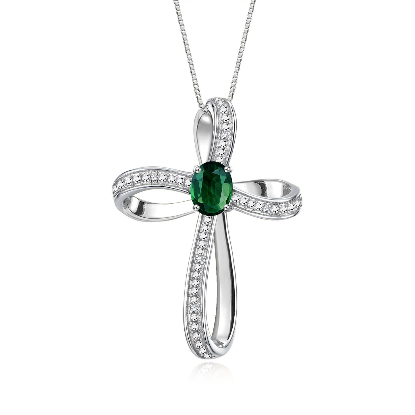 RYLOS 14K White Gold Cross Necklace:  Gemstone & Diamond Pendant, 18 Chain, 8X6MM Birthstone, Elegant Women's Jewelry