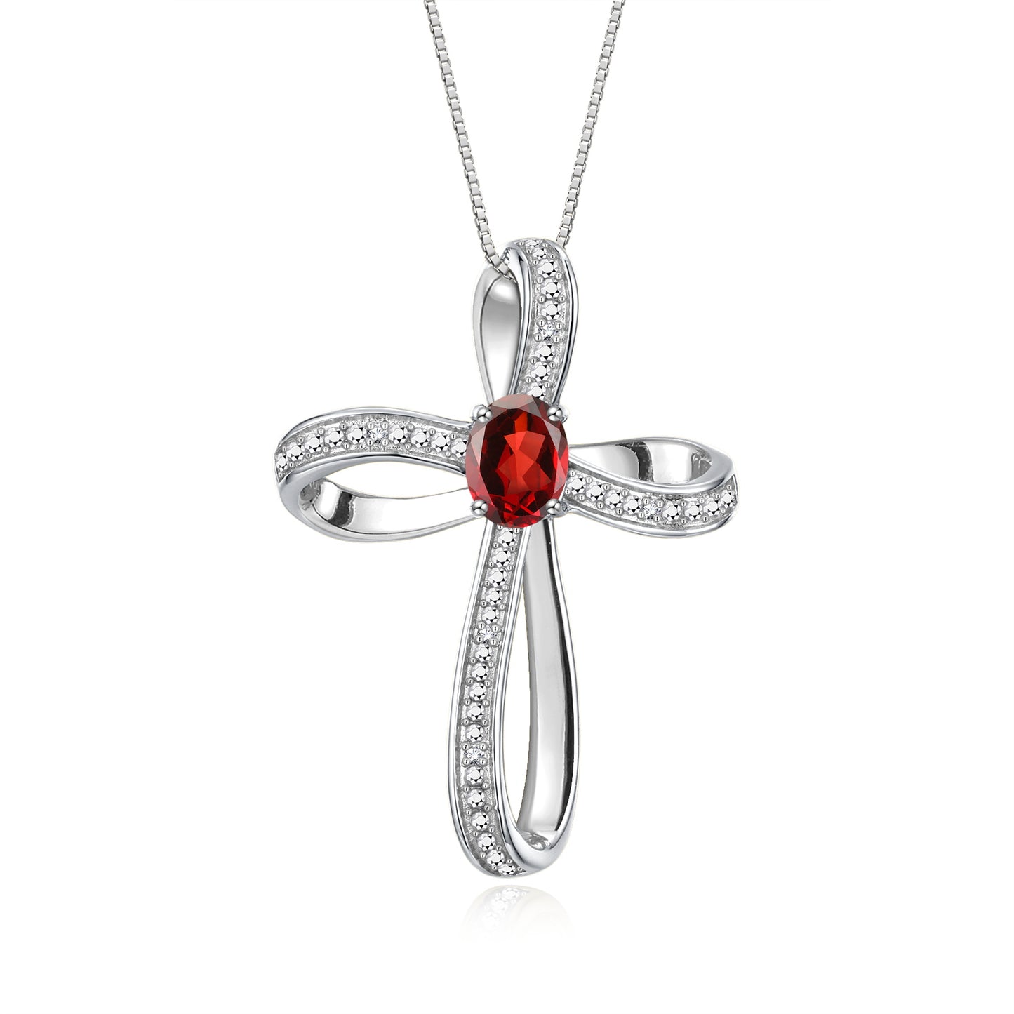 RYLOS Sterling Silver Cross Necklace: Gemstone & Diamond Pendant, 18 Chain, 8X6MM Birthstone, Elegant Women's Jewelry