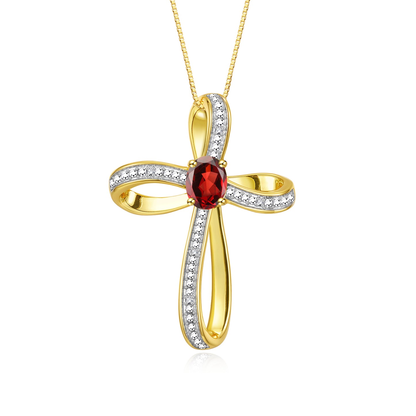 RYLOS 14K Yellow Gold Cross Necklace:  Gemstone & Diamond Pendant, 18 Chain, 8X6MM Birthstone, Elegant Women's Jewelry