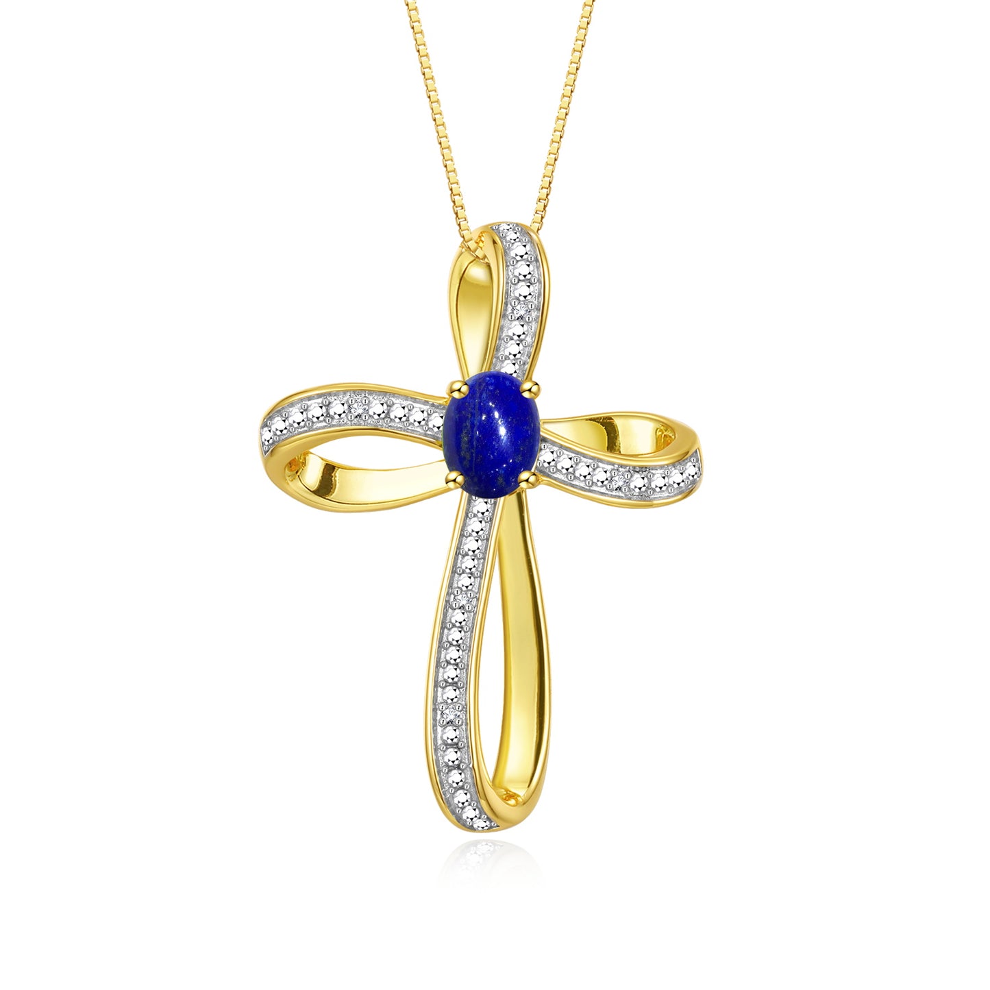 RYLOS 14K Yellow Gold Cross Necklace:  Gemstone & Diamond Pendant, 18 Chain, 8X6MM Birthstone, Elegant Women's Jewelry