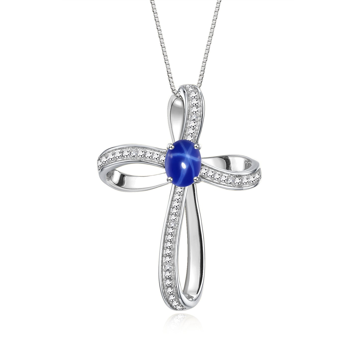 RYLOS 14K White Gold Cross Necklace:  Gemstone & Diamond Pendant, 18 Chain, 8X6MM Birthstone, Elegant Women's Jewelry
