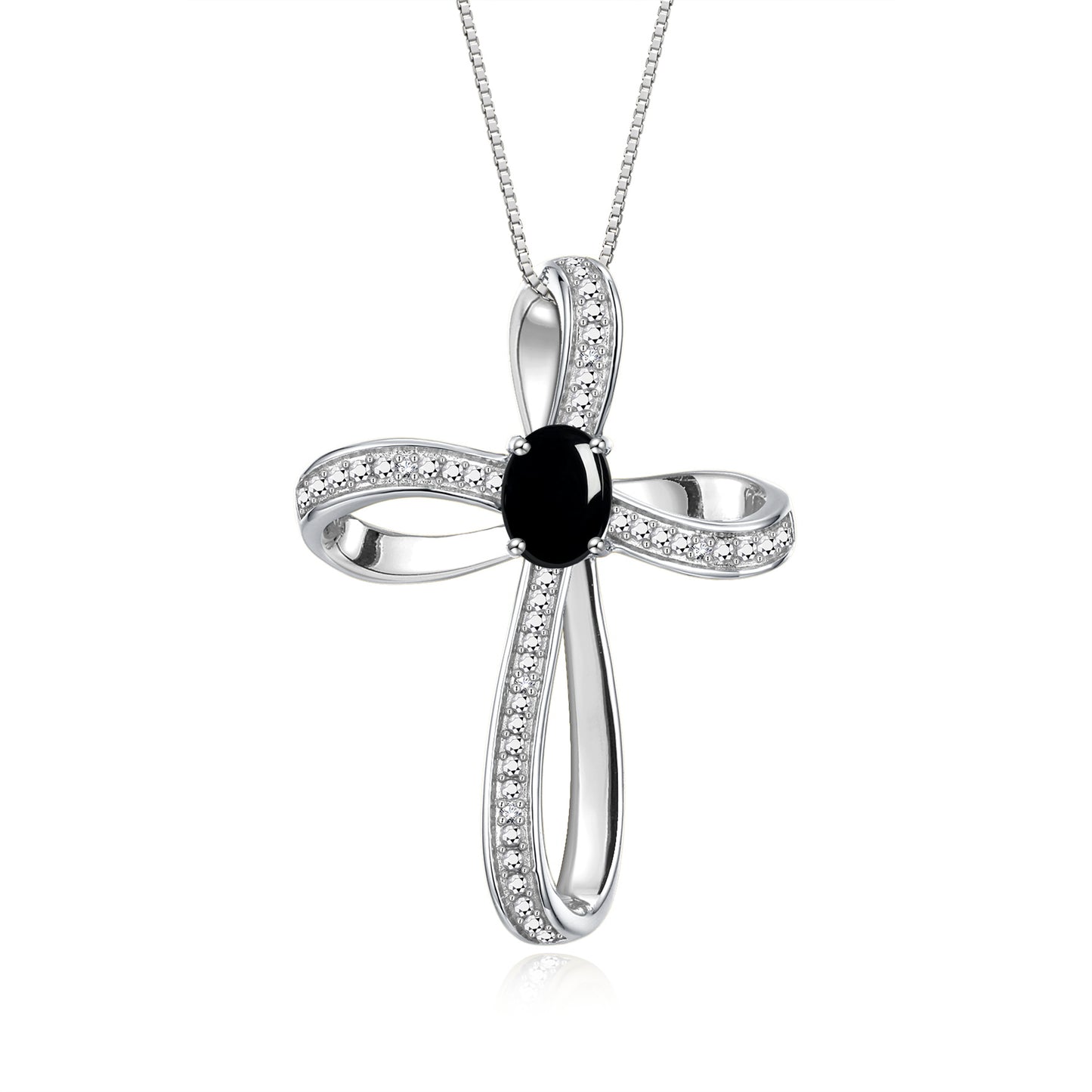 RYLOS 14K White Gold Cross Necklace:  Gemstone & Diamond Pendant, 18 Chain, 8X6MM Birthstone, Elegant Women's Jewelry
