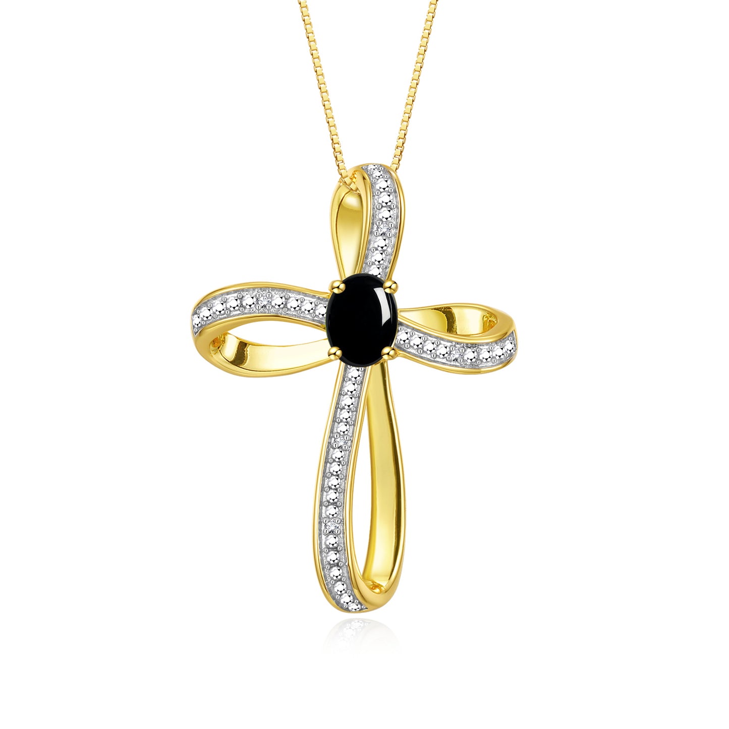 RYLOS 14K Yellow Gold Cross Necklace:  Gemstone & Diamond Pendant, 18 Chain, 8X6MM Birthstone, Elegant Women's Jewelry