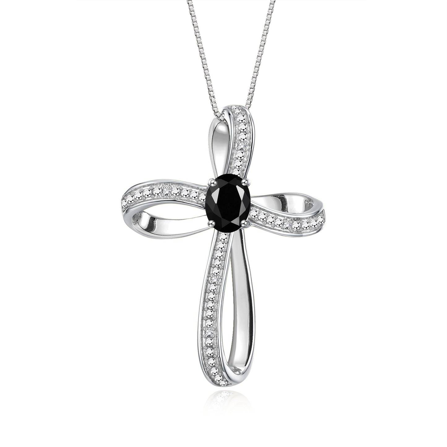 RYLOS 14K White Gold Cross Necklace:  Gemstone & Diamond Pendant, 18 Chain, 8X6MM Birthstone, Elegant Women's Jewelry