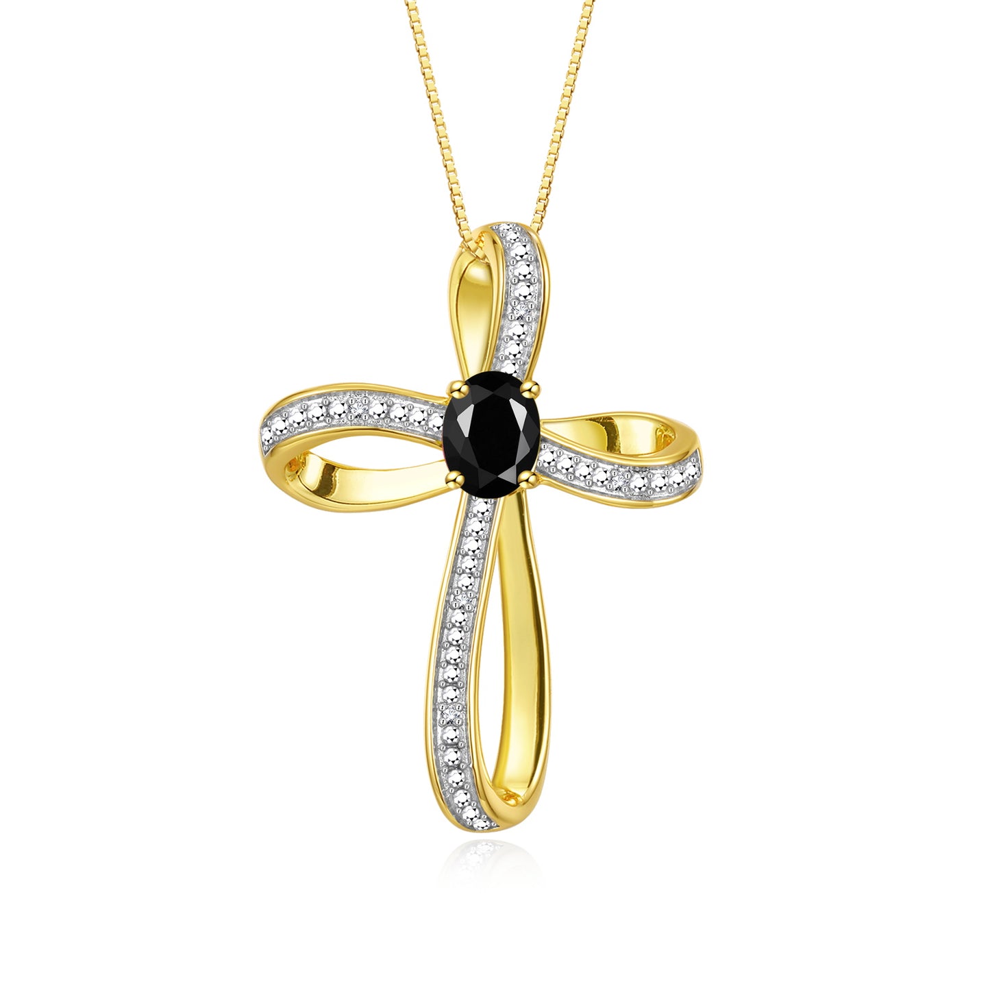 RYLOS Yellow Gold Plated Silver Cross Necklace: Gemstone & Diamond Pendant, 18 Chain, 8X6MM Birthstone, Elegant Women's Jewelry