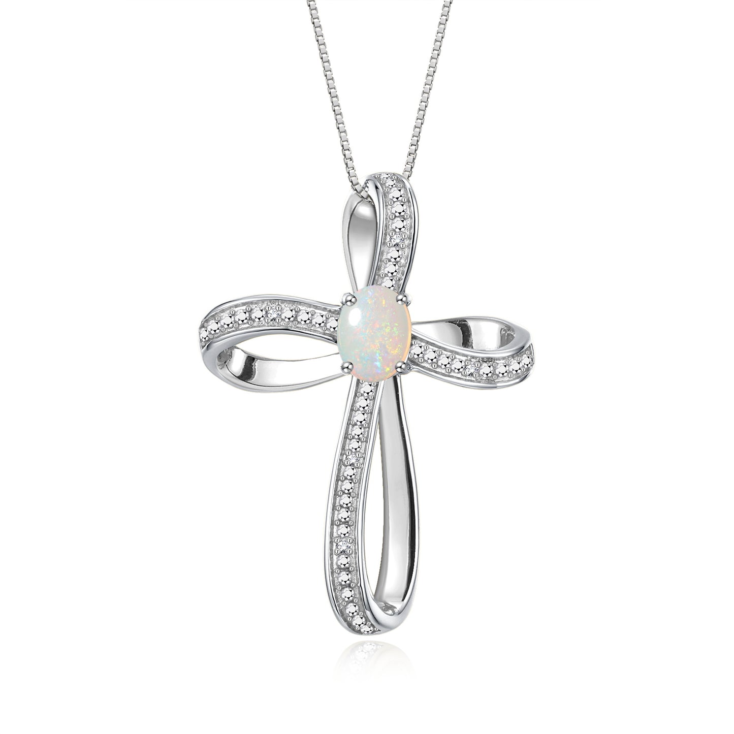 RYLOS Sterling Silver Cross Necklace: Gemstone & Diamond Pendant, 18 Chain, 8X6MM Birthstone, Elegant Women's Jewelry