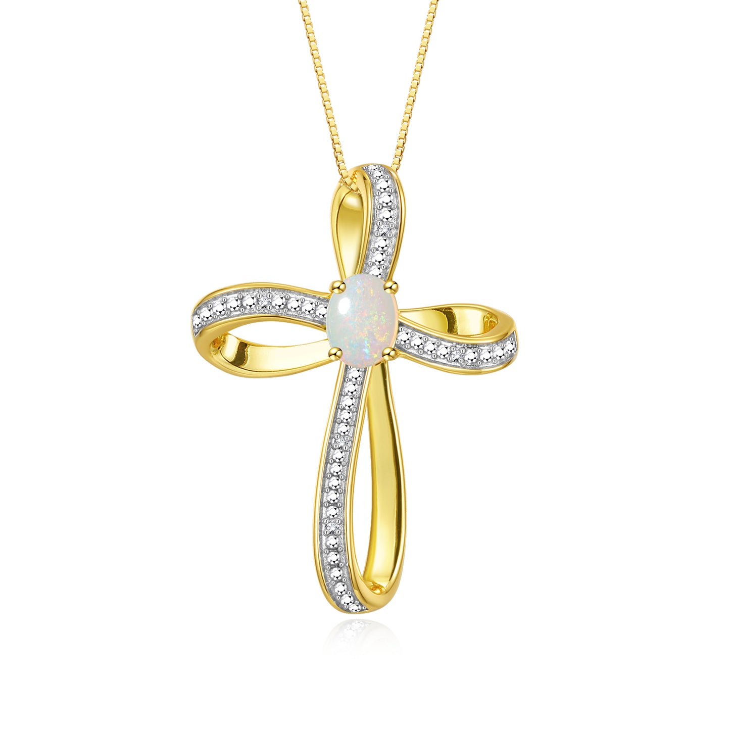 RYLOS Yellow Gold Plated Silver Cross Necklace: Gemstone & Diamond Pendant, 18 Chain, 8X6MM Birthstone, Elegant Women's Jewelry