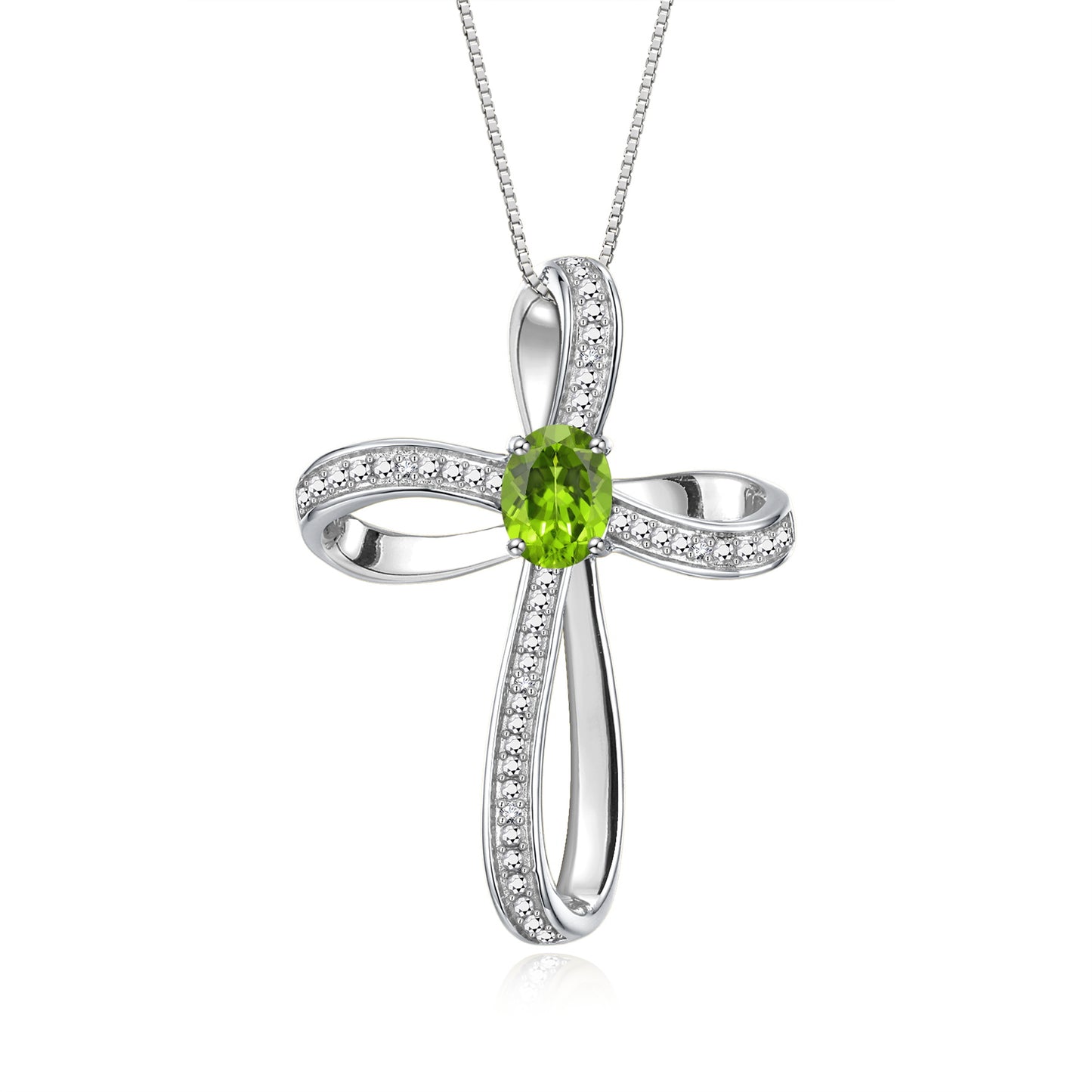 RYLOS 14K White Gold Cross Necklace:  Gemstone & Diamond Pendant, 18 Chain, 8X6MM Birthstone, Elegant Women's Jewelry