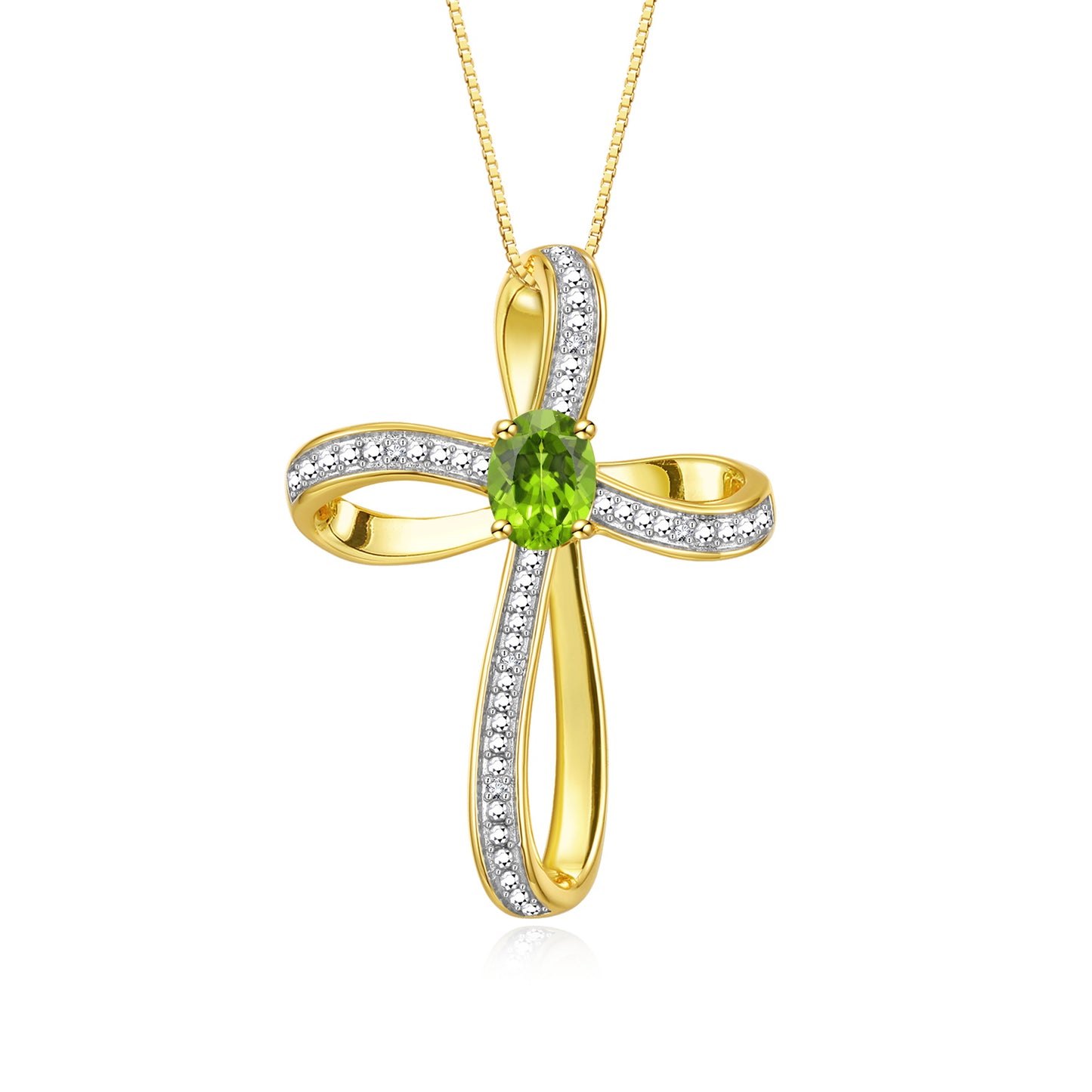 RYLOS Yellow Gold Plated Silver Cross Necklace: Gemstone & Diamond Pendant, 18 Chain, 8X6MM Birthstone, Elegant Women's Jewelry