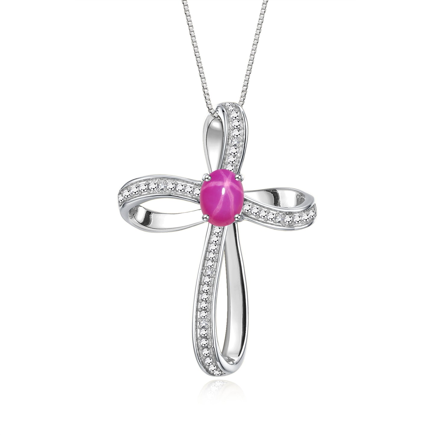 RYLOS Sterling Silver Cross Necklace: Gemstone & Diamond Pendant, 18 Chain, 8X6MM Birthstone, Elegant Women's Jewelry