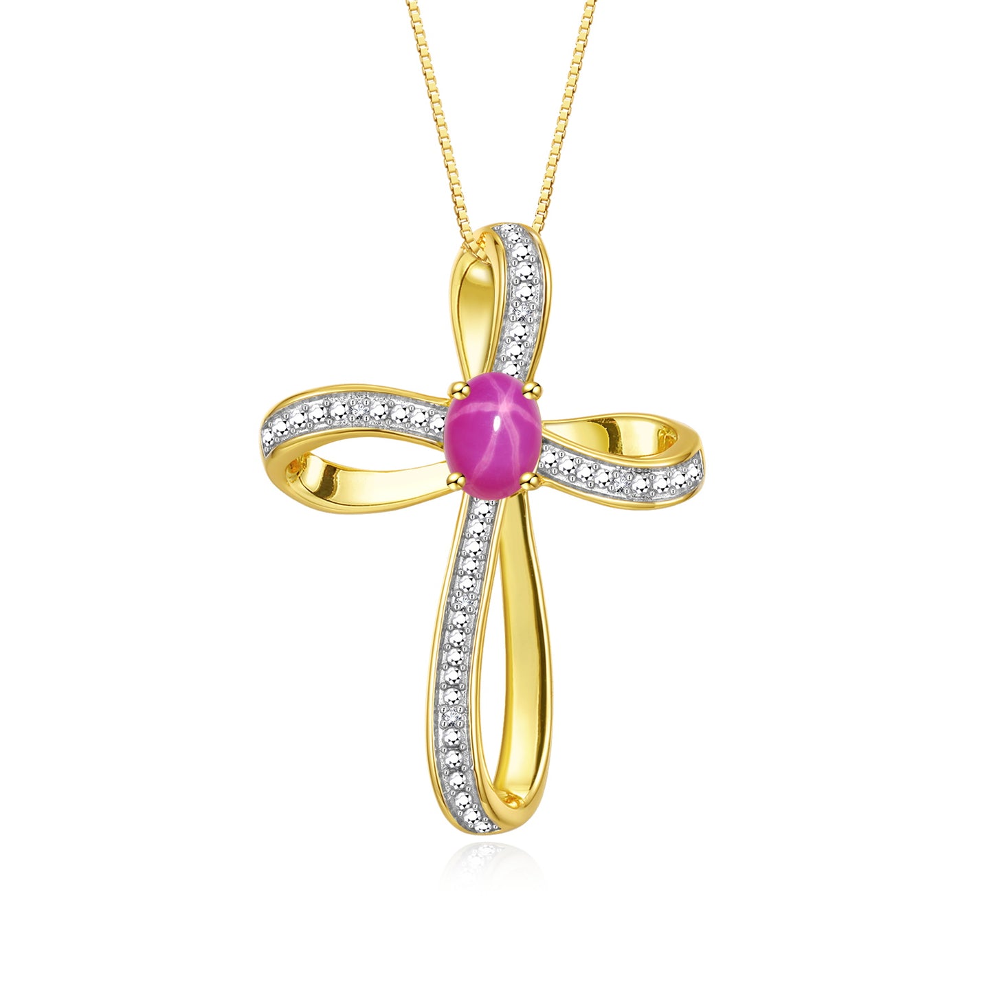 RYLOS 14K Yellow Gold Cross Necklace:  Gemstone & Diamond Pendant, 18 Chain, 8X6MM Birthstone, Elegant Women's Jewelry