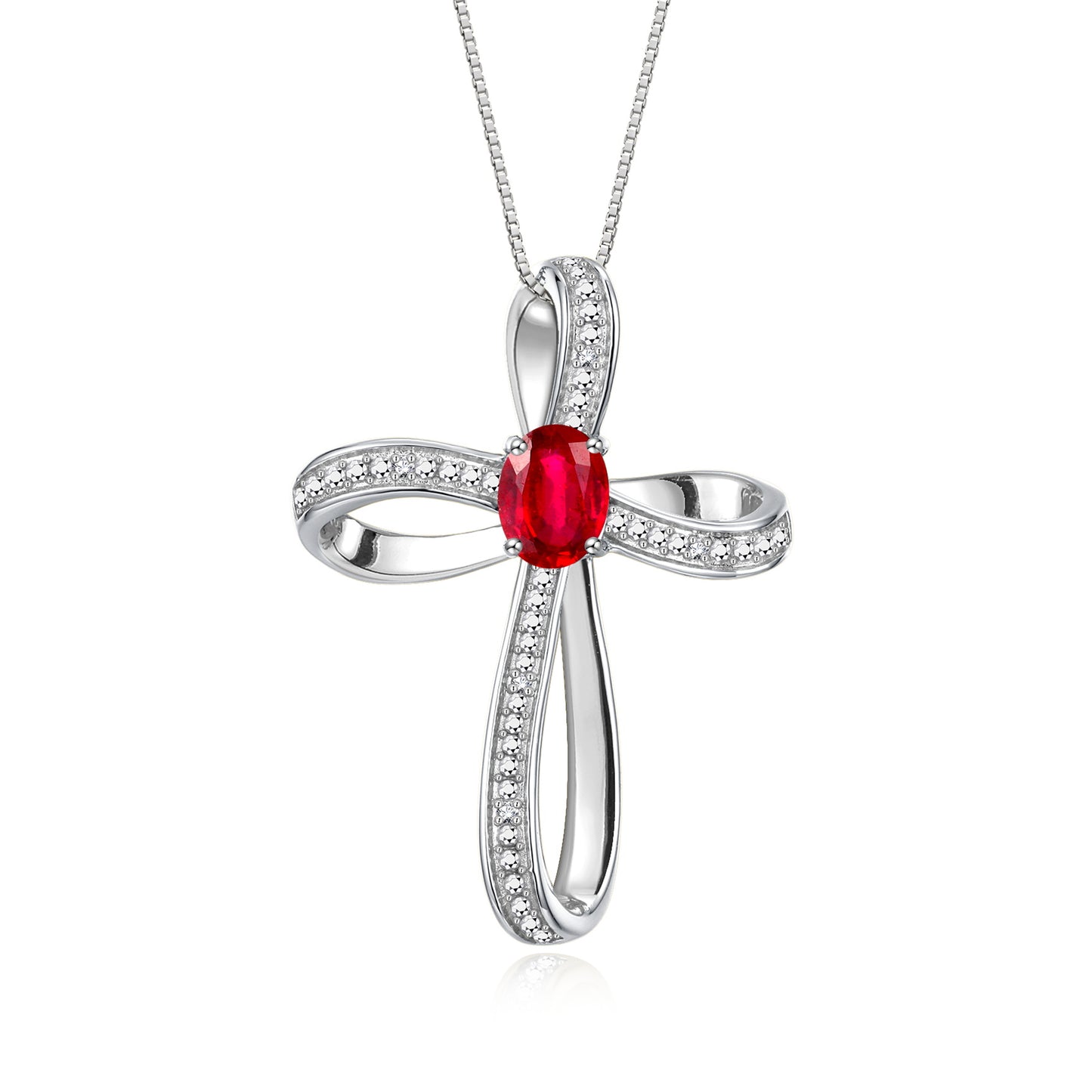 RYLOS 14K White Gold Cross Necklace:  Gemstone & Diamond Pendant, 18 Chain, 8X6MM Birthstone, Elegant Women's Jewelry