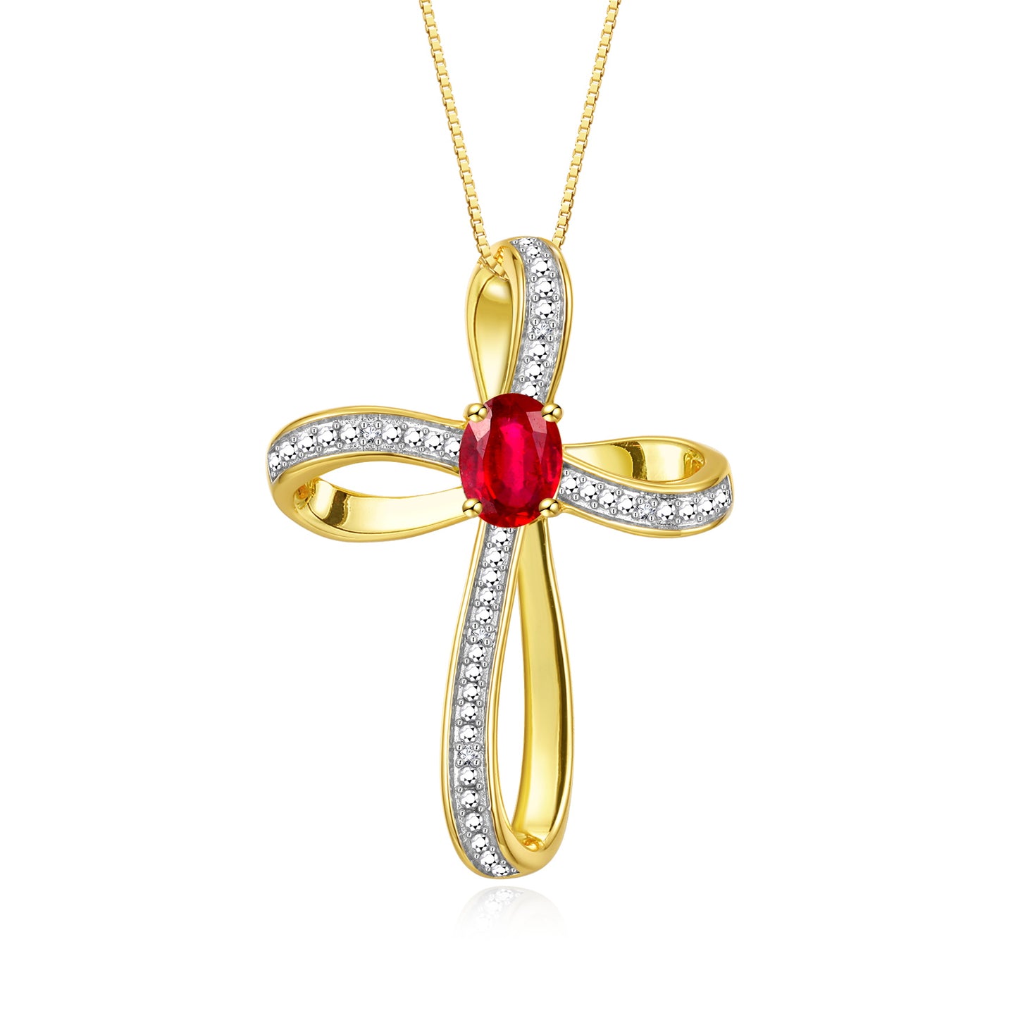 RYLOS Yellow Gold Plated Silver Cross Necklace: Gemstone & Diamond Pendant, 18 Chain, 8X6MM Birthstone, Elegant Women's Jewelry