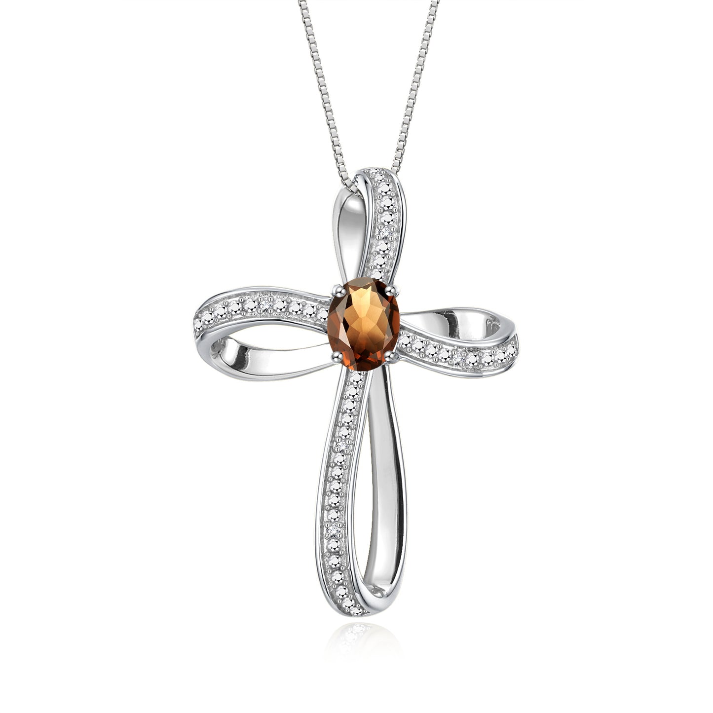 RYLOS 14K White Gold Cross Necklace:  Gemstone & Diamond Pendant, 18 Chain, 8X6MM Birthstone, Elegant Women's Jewelry