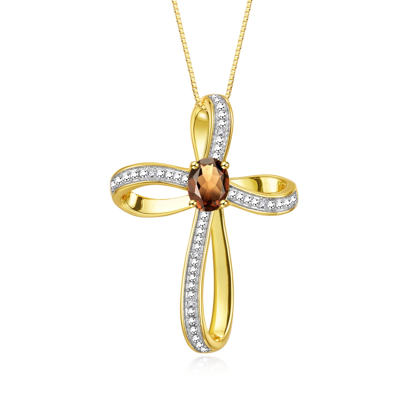 RYLOS 14K Yellow Gold Cross Necklace:  Gemstone & Diamond Pendant, 18 Chain, 8X6MM Birthstone, Elegant Women's Jewelry