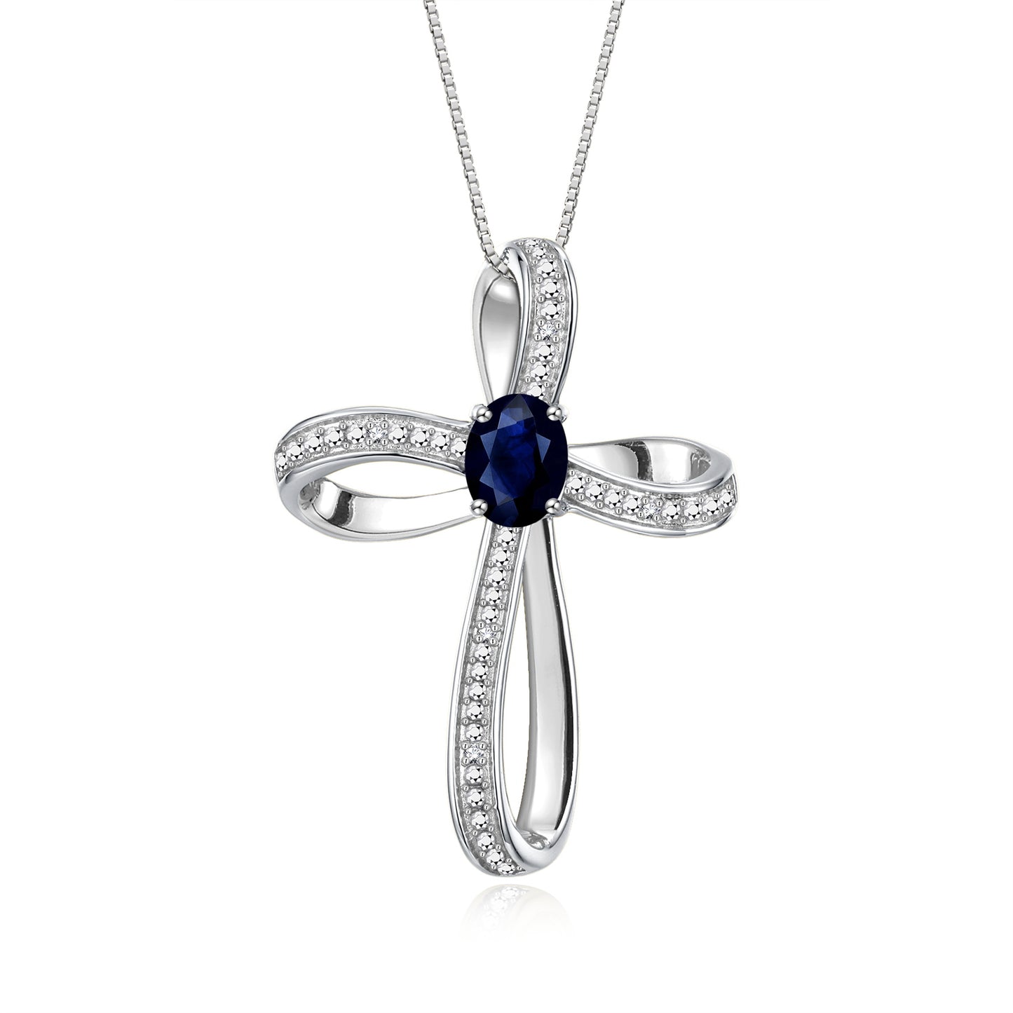 RYLOS 14K White Gold Cross Necklace:  Gemstone & Diamond Pendant, 18 Chain, 8X6MM Birthstone, Elegant Women's Jewelry