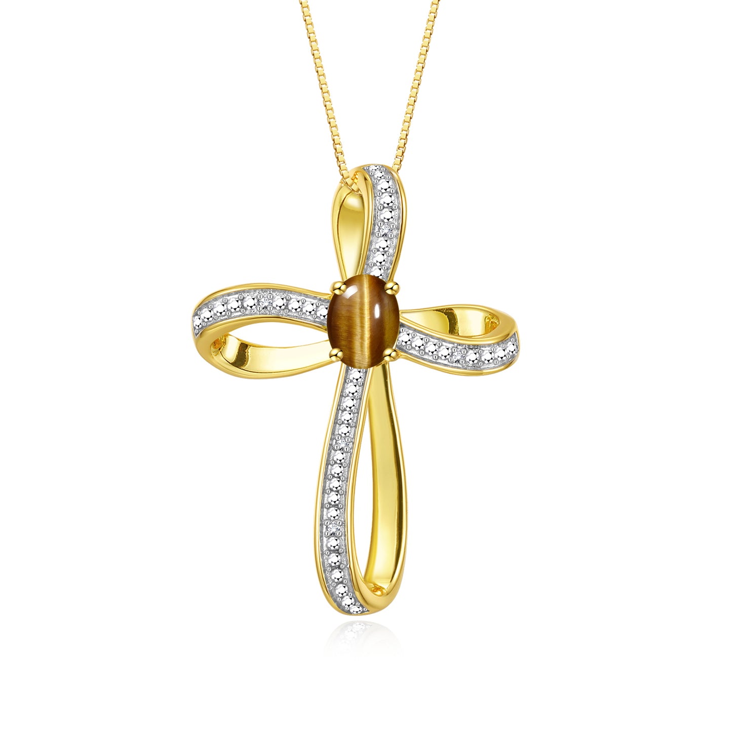 RYLOS 14K Yellow Gold Cross Necklace:  Gemstone & Diamond Pendant, 18 Chain, 8X6MM Birthstone, Elegant Women's Jewelry