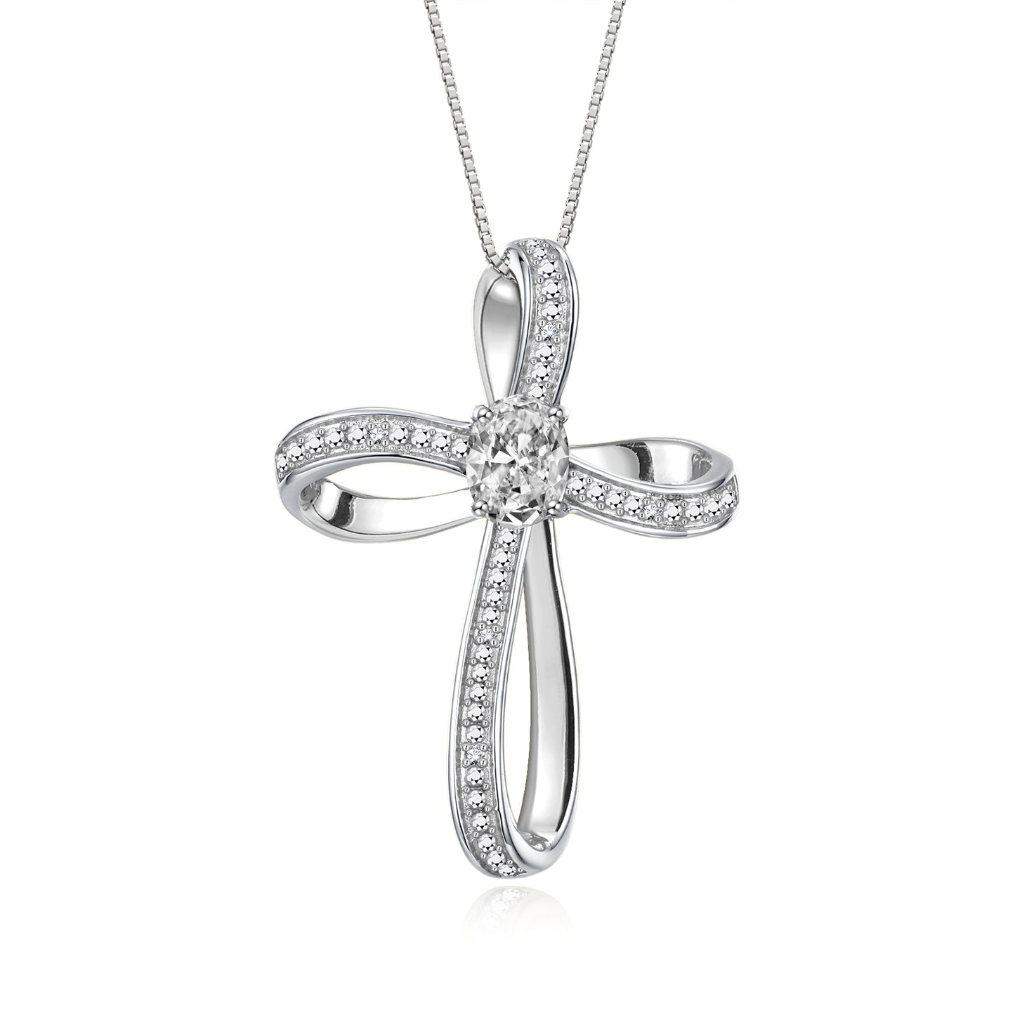 RYLOS 14K White Gold Cross Necklace:  Gemstone & Diamond Pendant, 18 Chain, 8X6MM Birthstone, Elegant Women's Jewelry