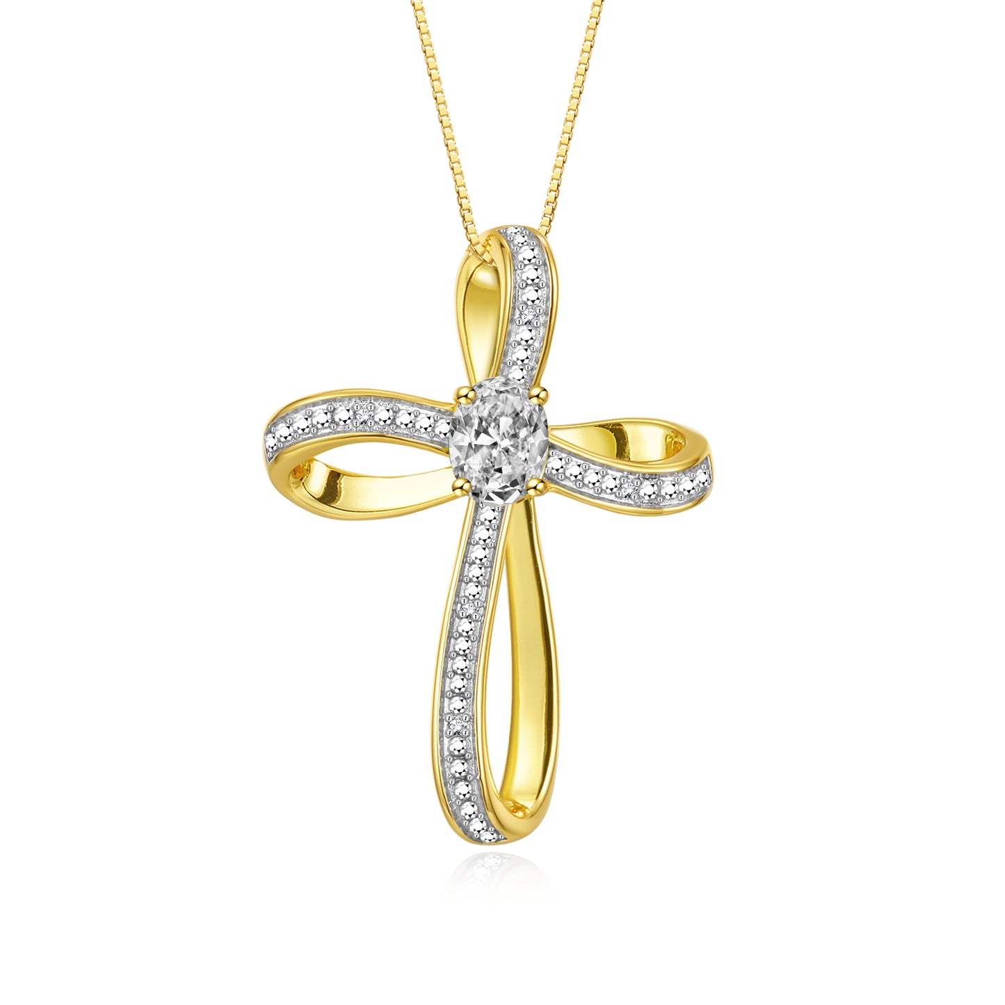RYLOS 14K Yellow Gold Cross Necklace:  Gemstone & Diamond Pendant, 18 Chain, 8X6MM Birthstone, Elegant Women's Jewelry