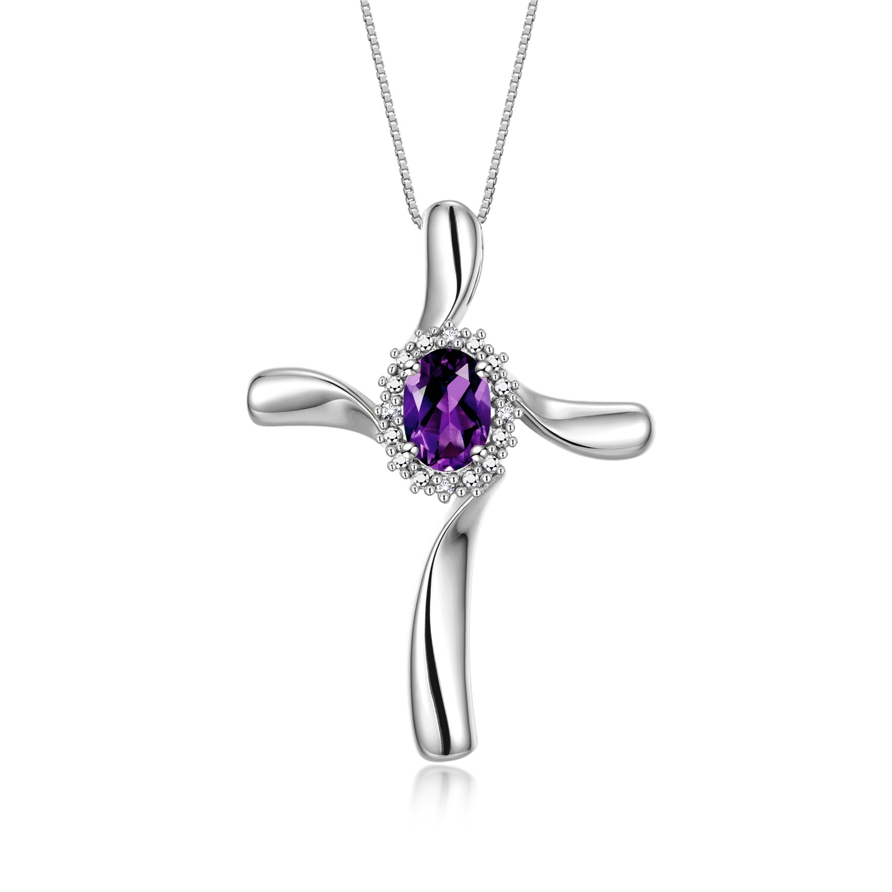 RYLOS Sterling Silver Cross Necklace: Gemstone & Diamond Pendant, 18" Chain, 7X5MM Birthstone, Elegant Women's Jewelry