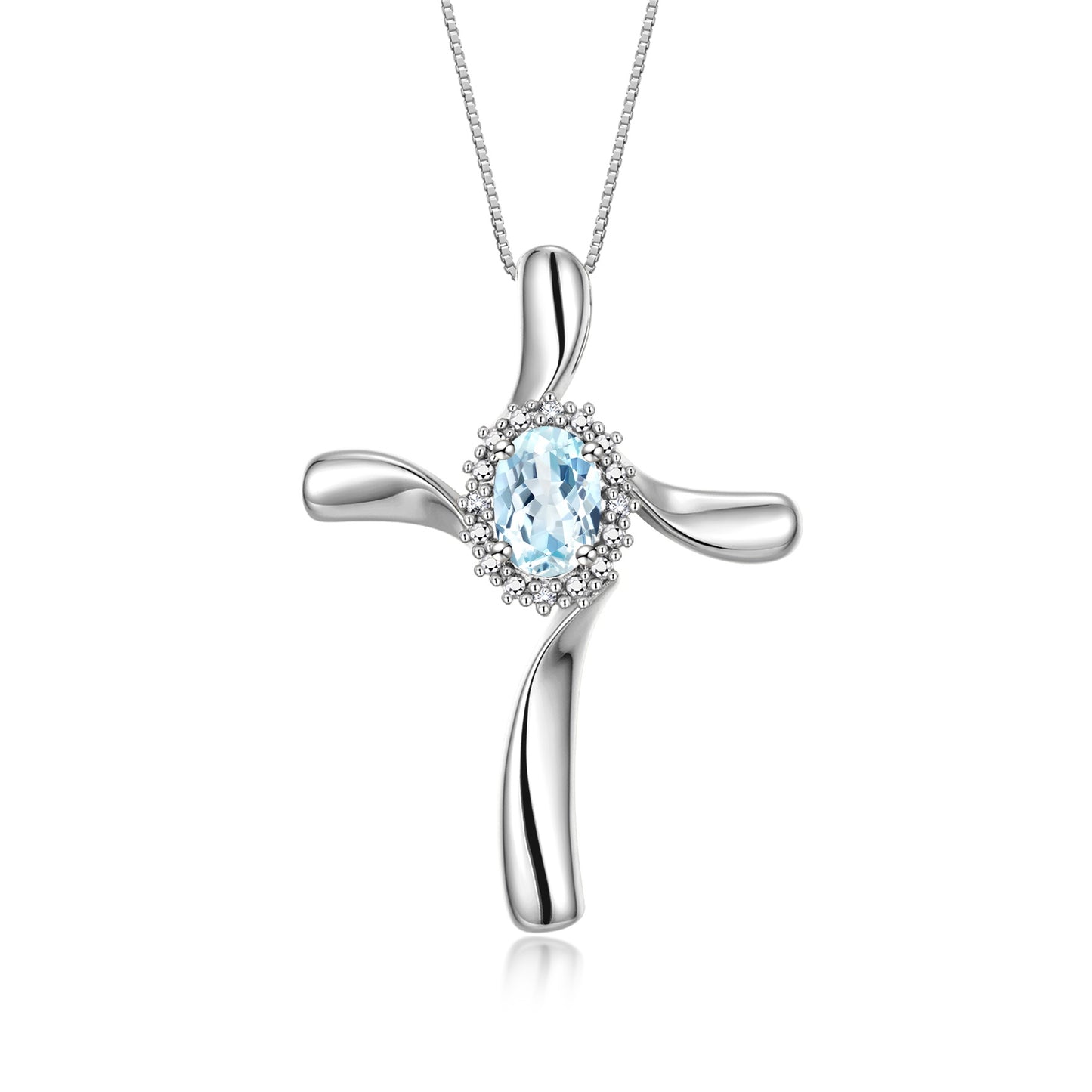 RYLOS Sterling Silver Cross Necklace: Gemstone & Diamond Pendant, 18" Chain, 7X5MM Birthstone, Elegant Women's Jewelry