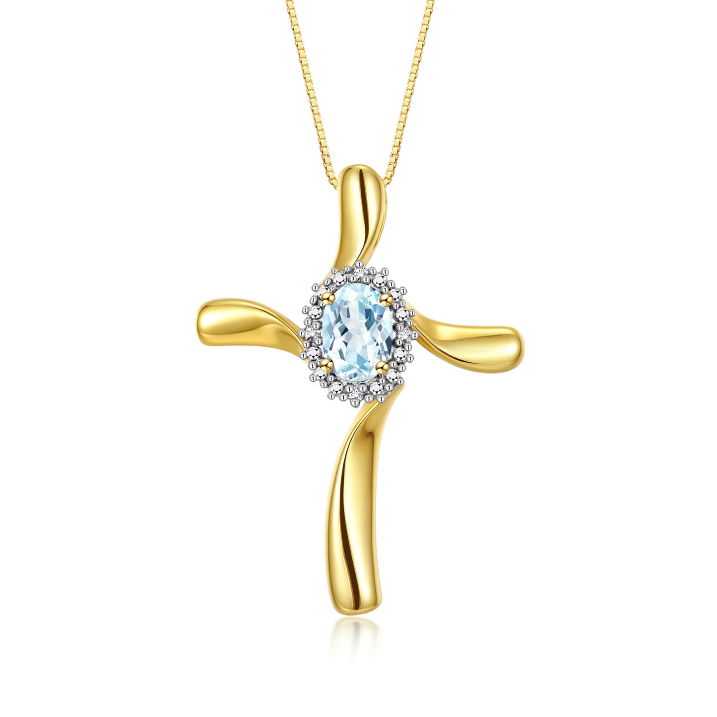 RYLOS 14K Yellow Gold Cross Necklace: Gemstone & Diamond Pendant, 18" Chain, 7X5MM Birthstone, Elegant Women's Jewelry
