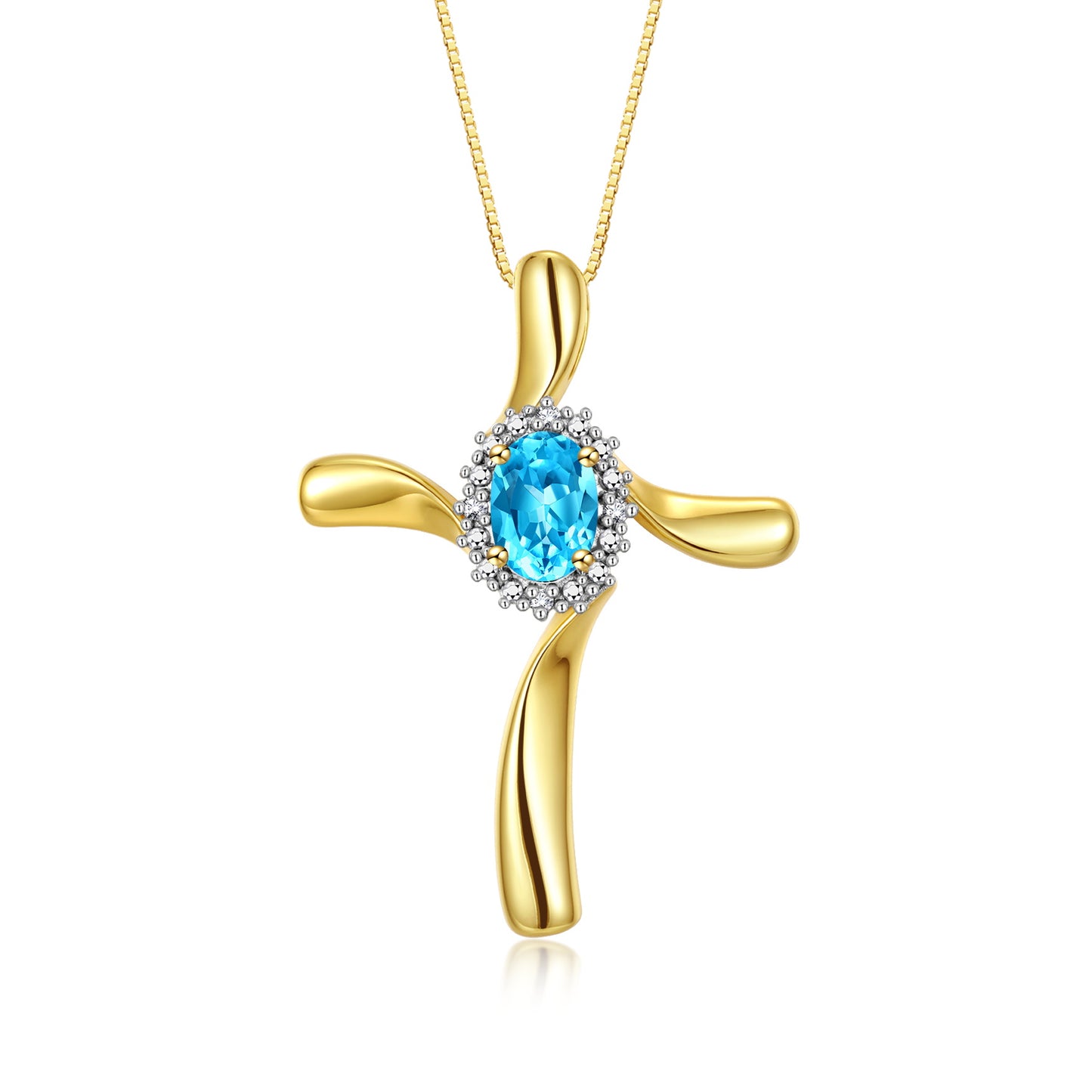 RYLOS Yellow Gold Plated Silver Cross Necklace: Gemstone & Diamond Pendant, 18" Chain, 7X5MM Birthstone, Elegant Women's Jewelry