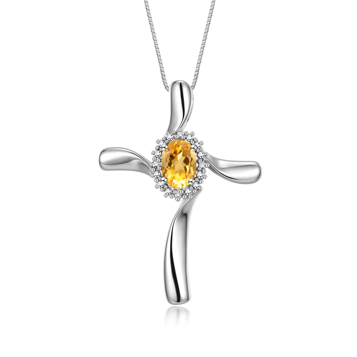 RYLOS Sterling Silver Cross Necklace: Gemstone & Diamond Pendant, 18" Chain, 7X5MM Birthstone, Elegant Women's Jewelry