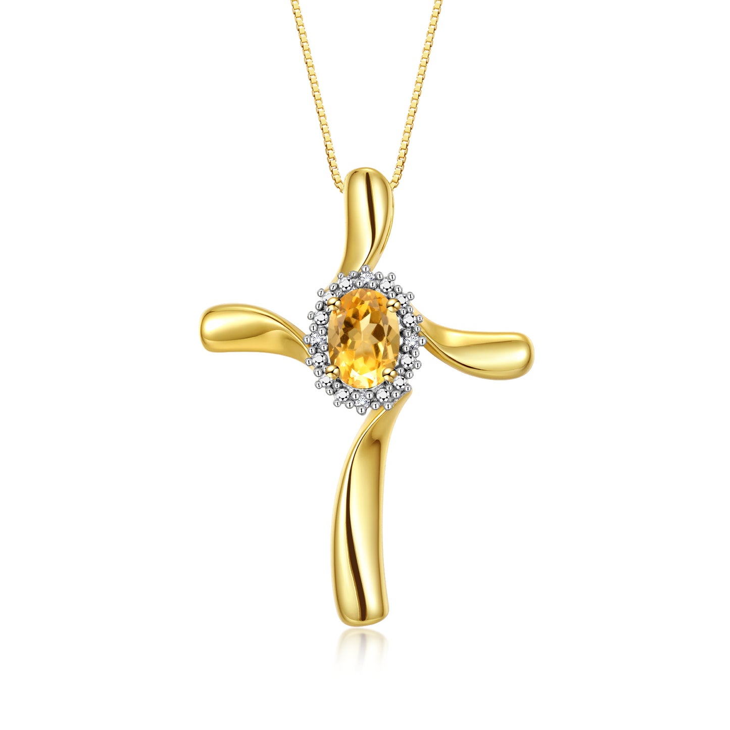 RYLOS Yellow Gold Plated Silver Cross Necklace: Gemstone & Diamond Pendant, 18" Chain, 7X5MM Birthstone, Elegant Women's Jewelry