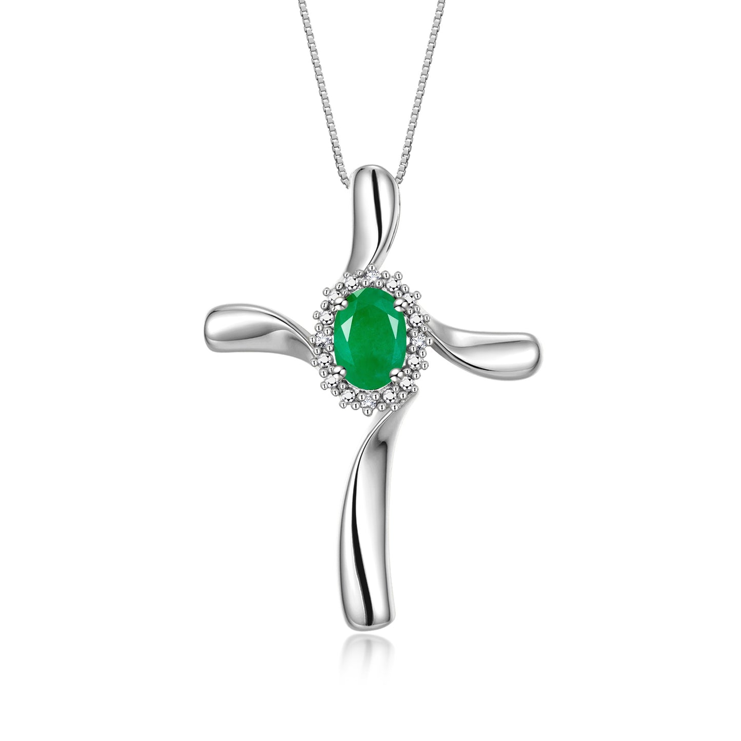 RYLOS 14K White Gold Cross Necklace: Gemstone & Diamond Pendant, 18" Chain, 7X5MM Birthstone, Elegant Women's Jewelry