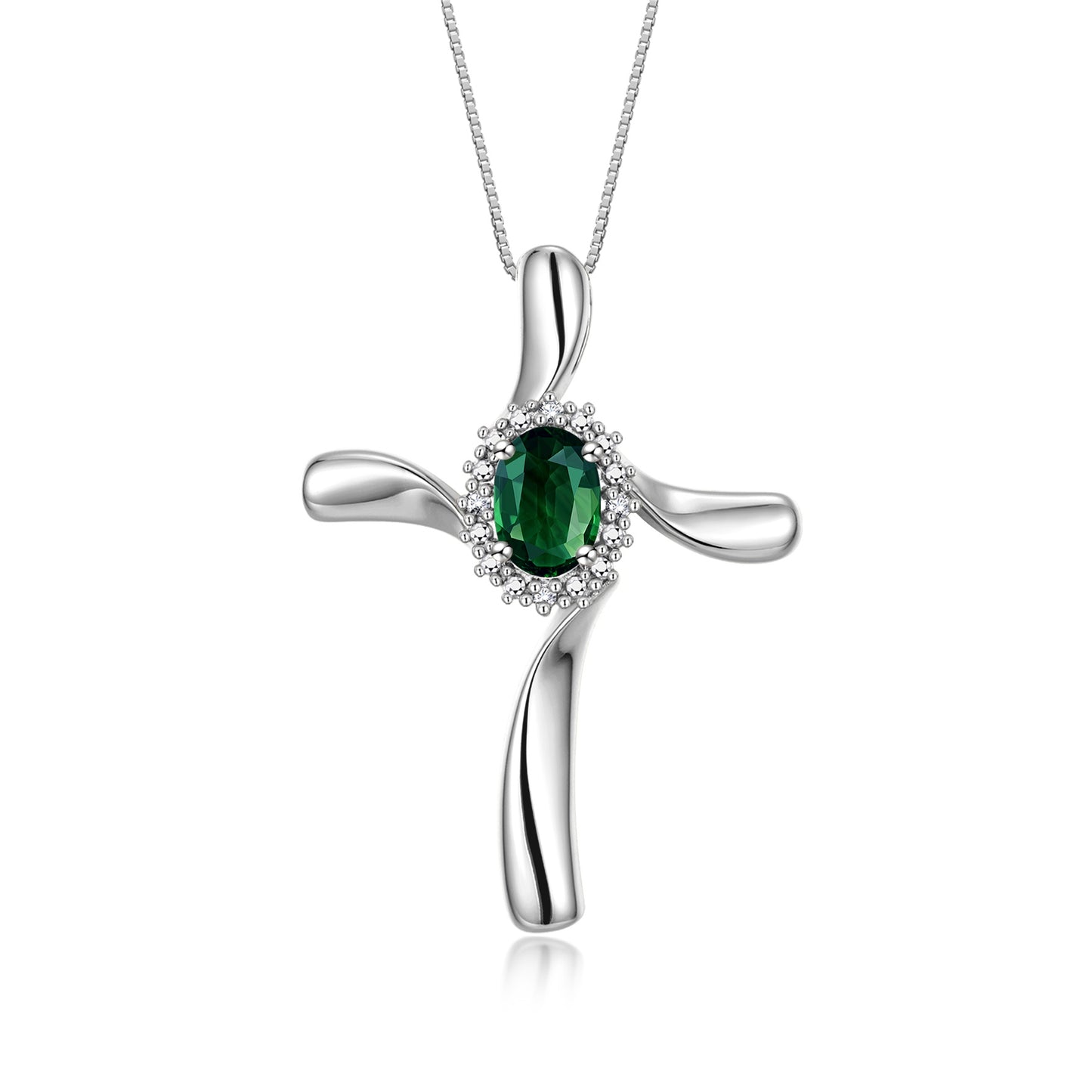 RYLOS 14K White Gold Cross Necklace: Gemstone & Diamond Pendant, 18" Chain, 7X5MM Birthstone, Elegant Women's Jewelry