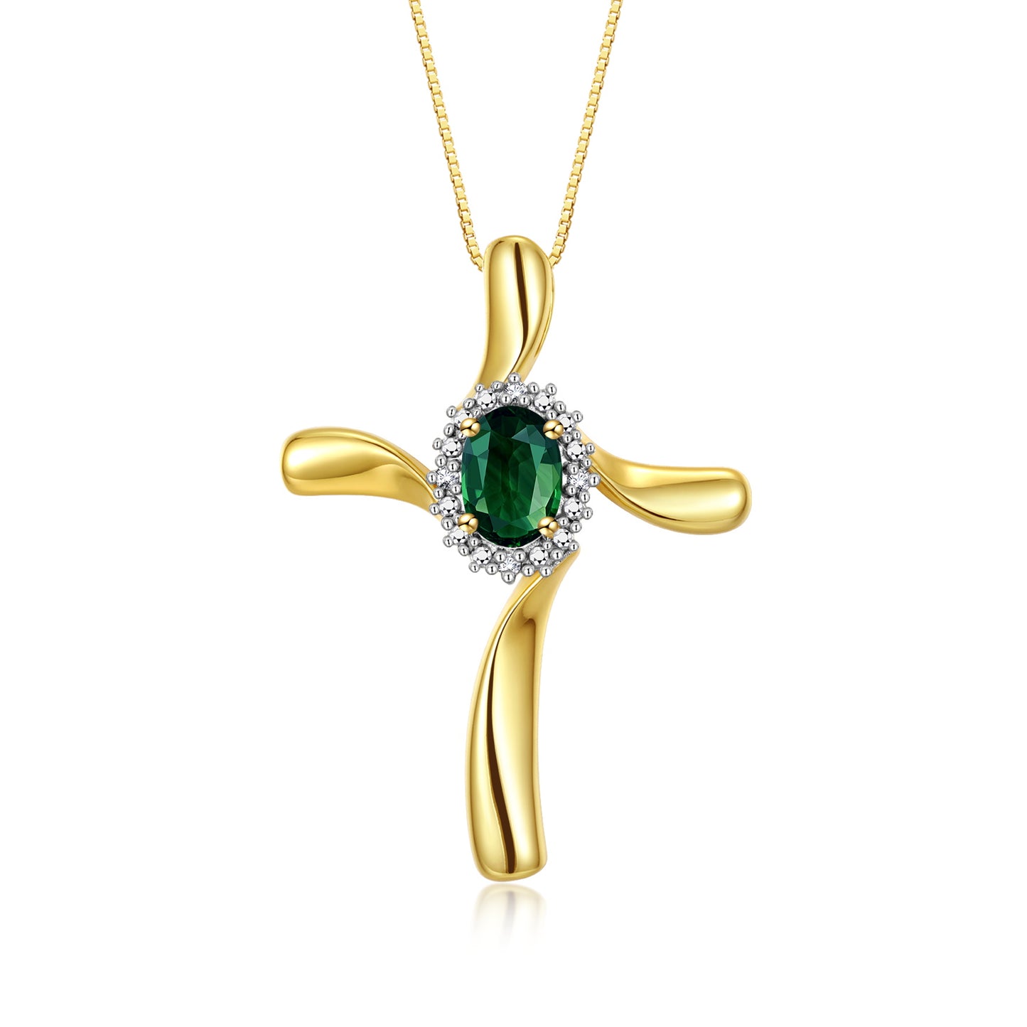 RYLOS Yellow Gold Plated Silver Cross Necklace: Gemstone & Diamond Pendant, 18" Chain, 7X5MM Birthstone, Elegant Women's Jewelry