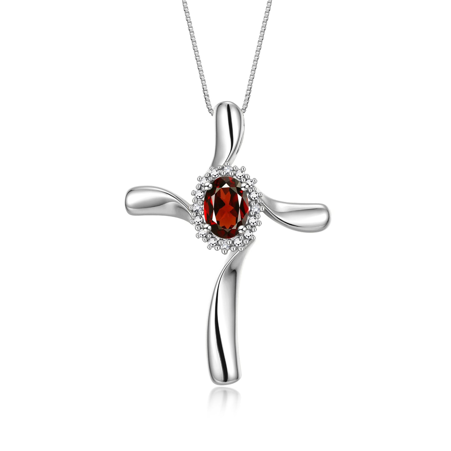 RYLOS 14K White Gold Cross Necklace: Gemstone & Diamond Pendant, 18" Chain, 7X5MM Birthstone, Elegant Women's Jewelry