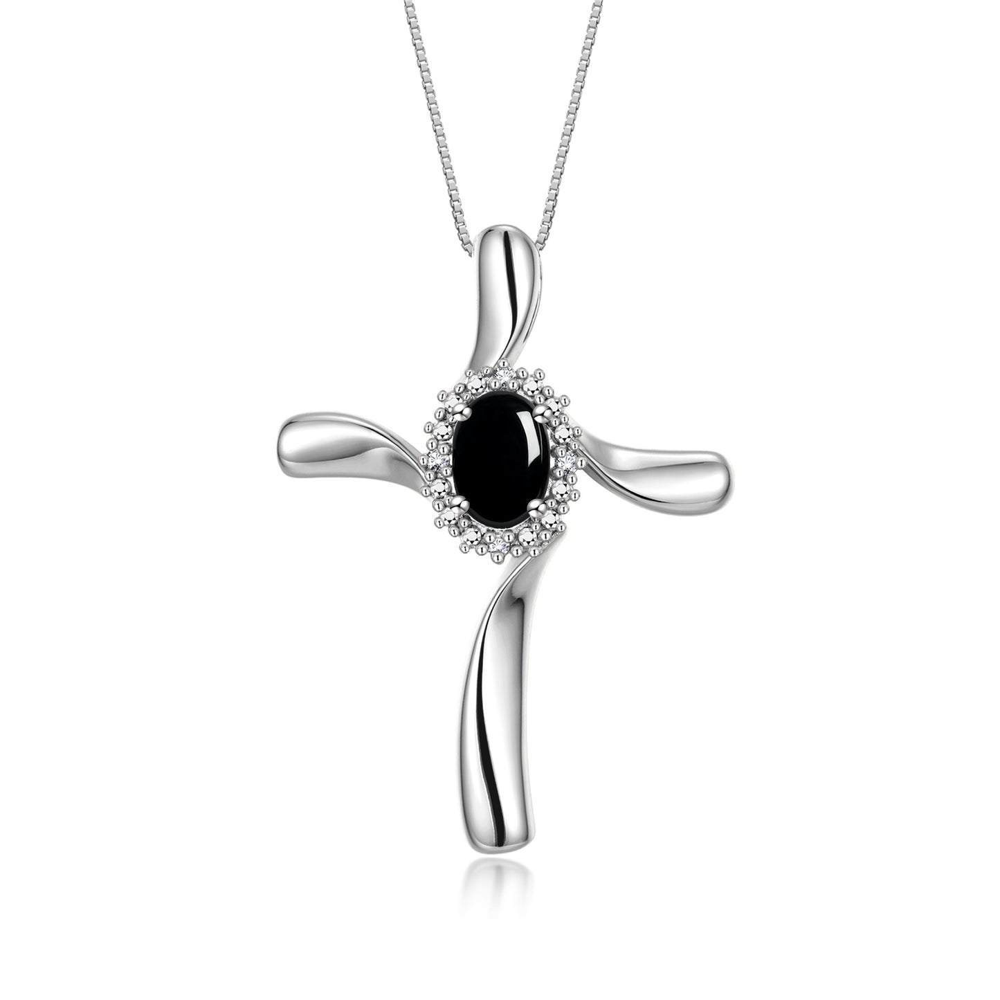 RYLOS 14K White Gold Cross Necklace: Gemstone & Diamond Pendant, 18" Chain, 7X5MM Birthstone, Elegant Women's Jewelry