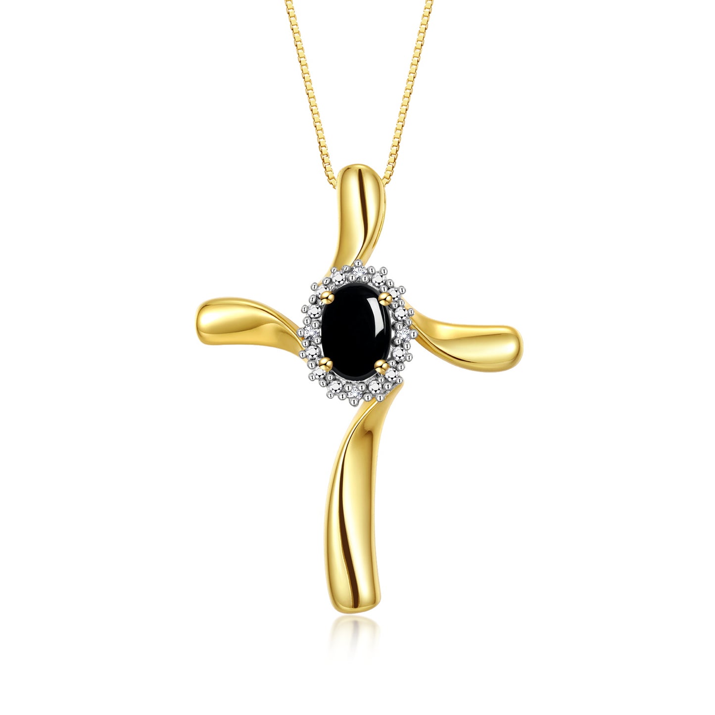 RYLOS 14K Yellow Gold Cross Necklace: Gemstone & Diamond Pendant, 18" Chain, 7X5MM Birthstone, Elegant Women's Jewelry