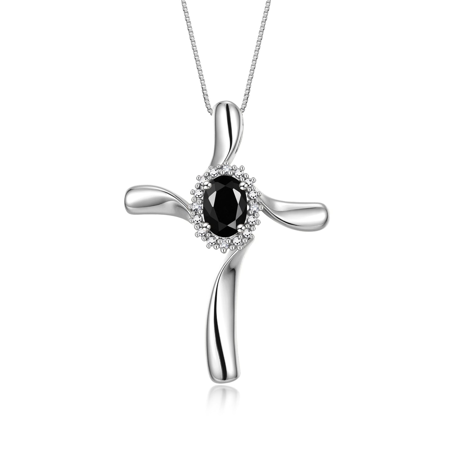 RYLOS 14K White Gold Cross Necklace: Gemstone & Diamond Pendant, 18" Chain, 7X5MM Birthstone, Elegant Women's Jewelry