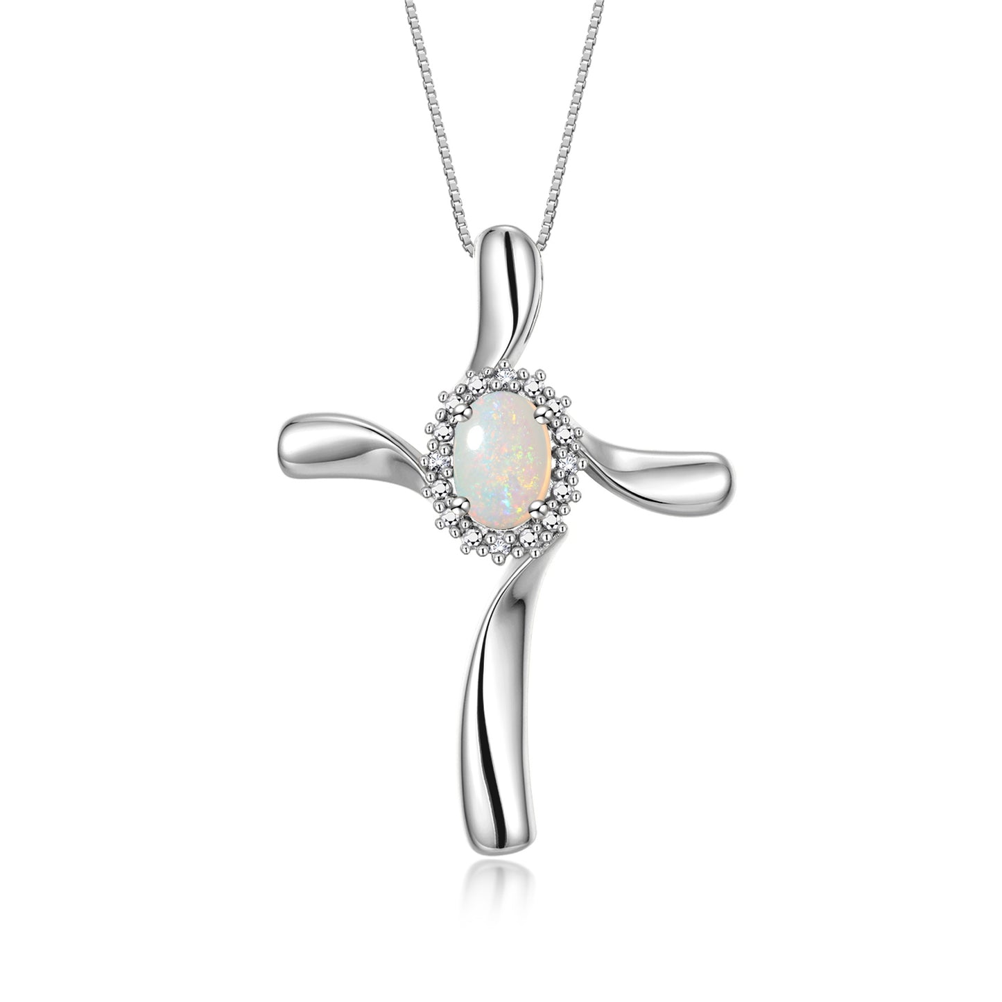 RYLOS Sterling Silver Cross Necklace: Gemstone & Diamond Pendant, 18" Chain, 7X5MM Birthstone, Elegant Women's Jewelry