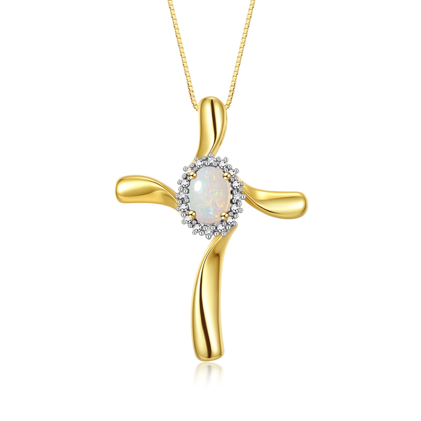 RYLOS 14K Yellow Gold Cross Necklace: Gemstone & Diamond Pendant, 18" Chain, 7X5MM Birthstone, Elegant Women's Jewelry