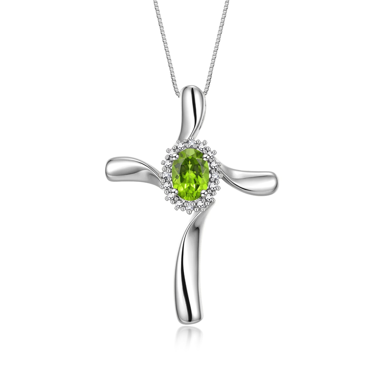 RYLOS 14K White Gold Cross Necklace: Gemstone & Diamond Pendant, 18" Chain, 7X5MM Birthstone, Elegant Women's Jewelry