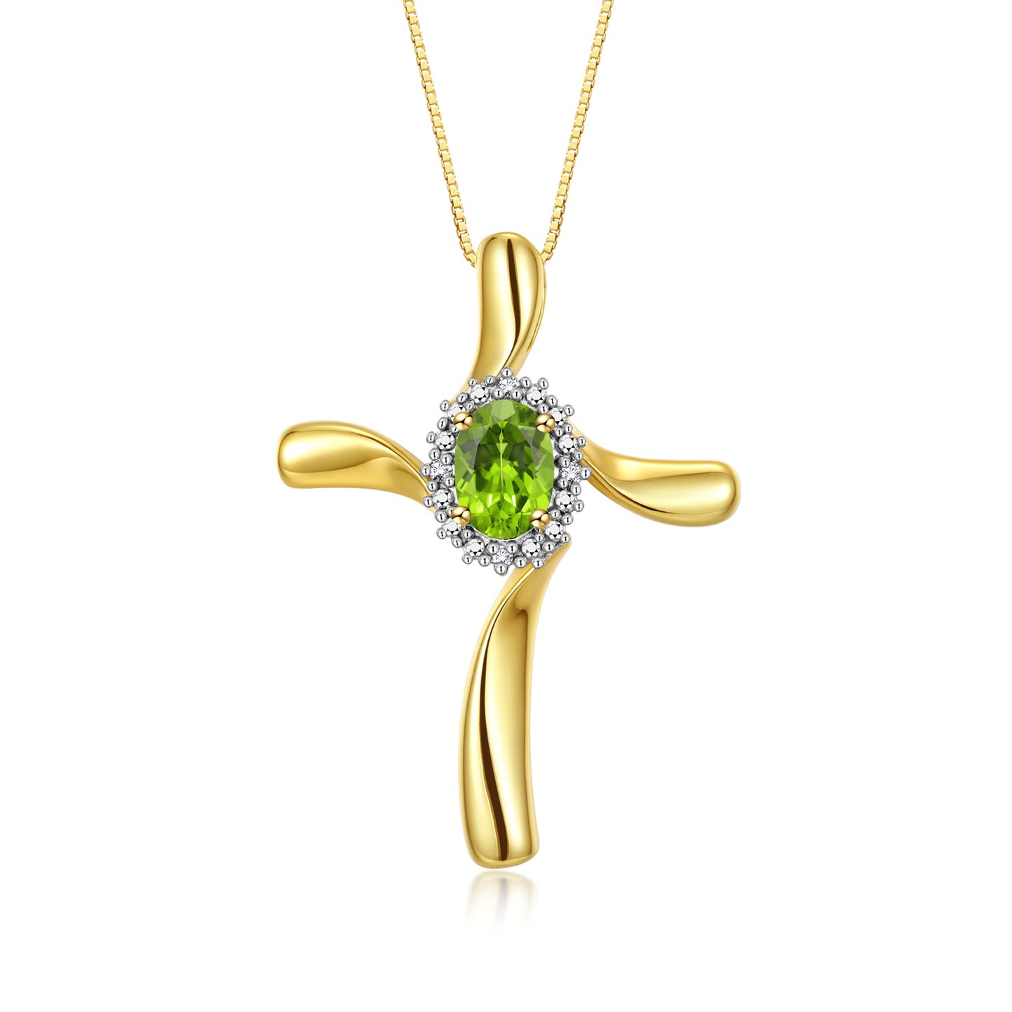 RYLOS 14K Yellow Gold Cross Necklace: Gemstone & Diamond Pendant, 18" Chain, 7X5MM Birthstone, Elegant Women's Jewelry