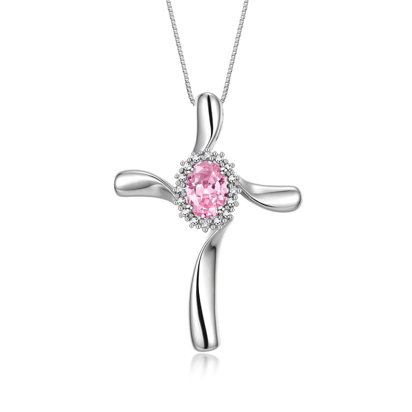 RYLOS Sterling Silver Cross Necklace: Gemstone & Diamond Pendant, 18" Chain, 7X5MM Birthstone, Elegant Women's Jewelry