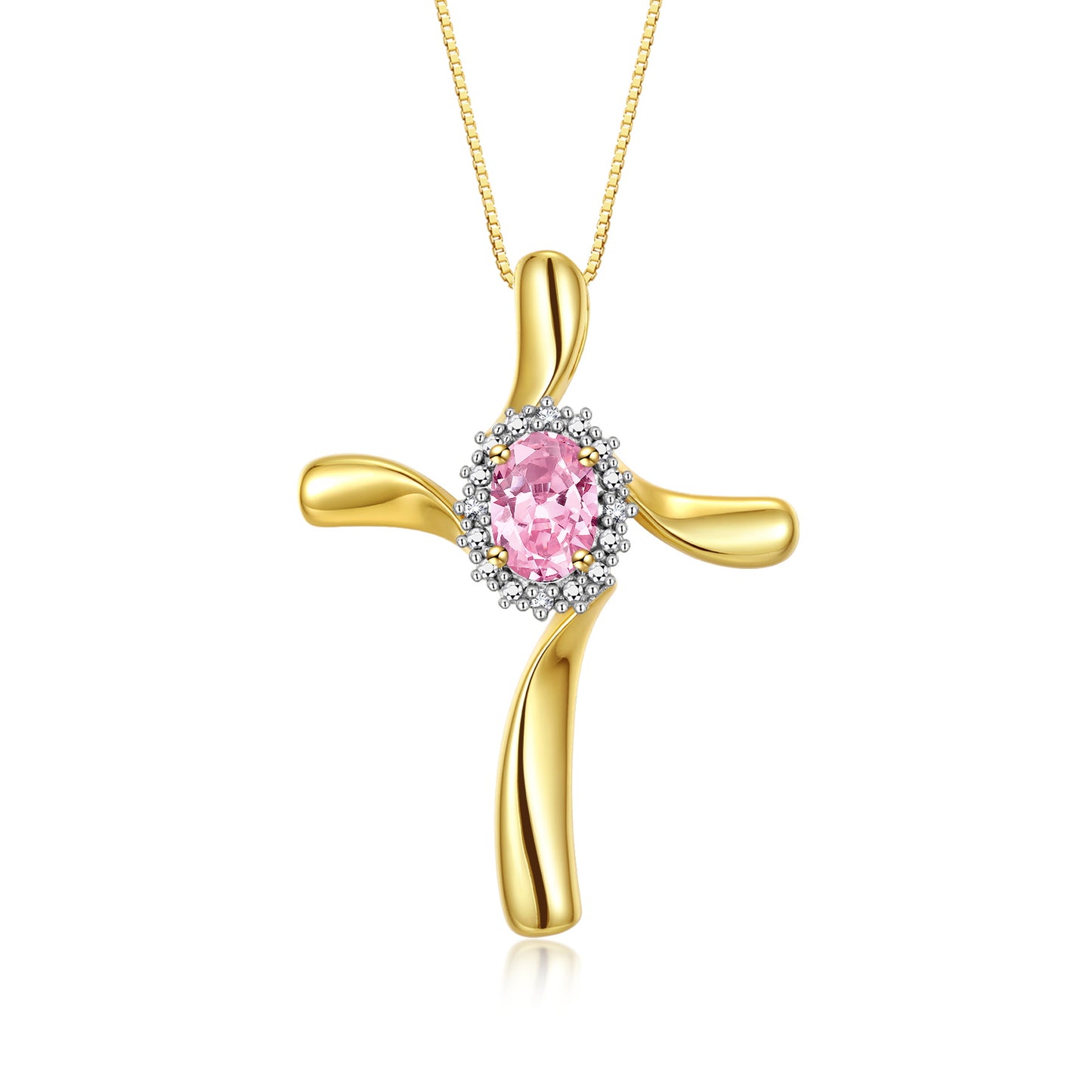 RYLOS 14K Yellow Gold Cross Necklace: Gemstone & Diamond Pendant, 18" Chain, 7X5MM Birthstone, Elegant Women's Jewelry