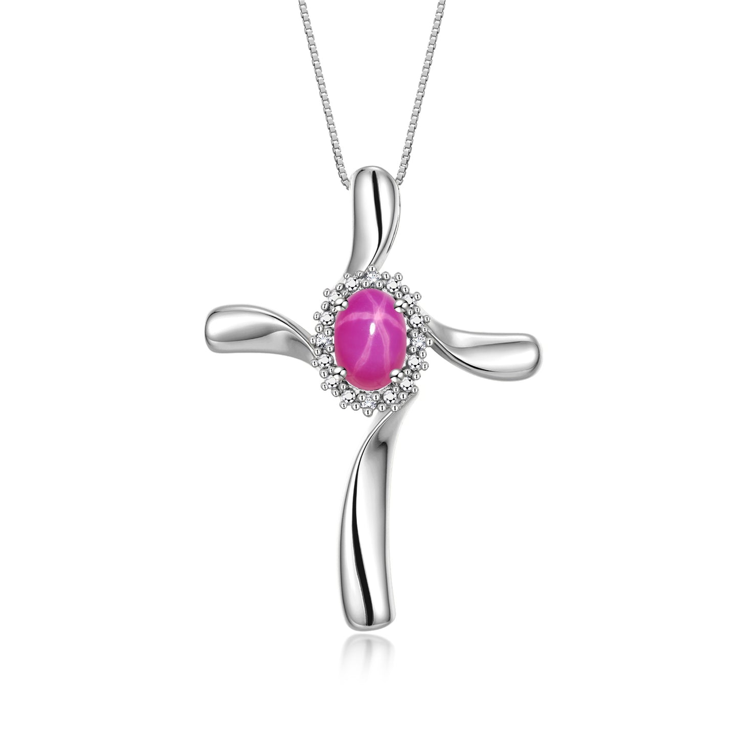 RYLOS 14K White Gold Cross Necklace: Gemstone & Diamond Pendant, 18" Chain, 7X5MM Birthstone, Elegant Women's Jewelry