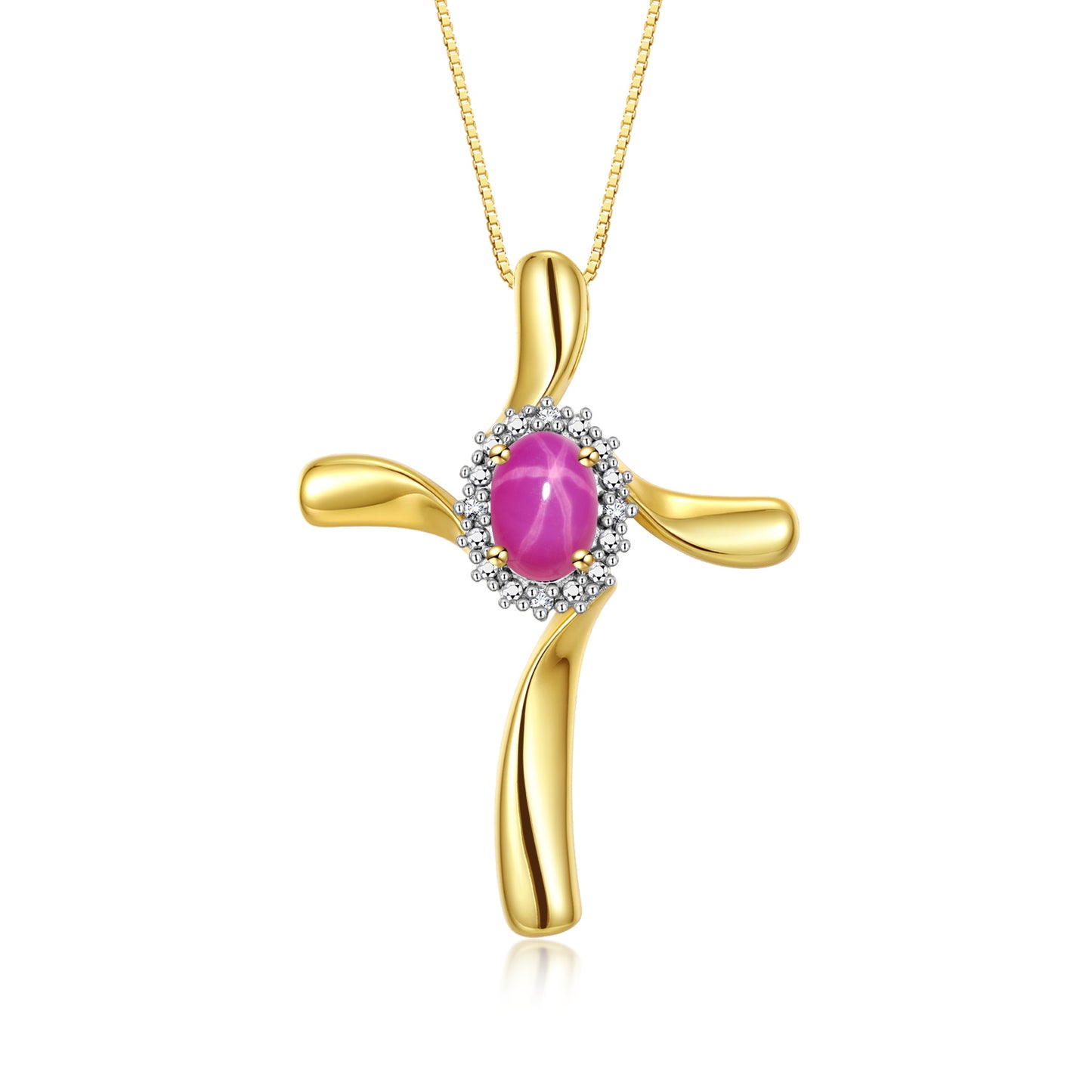 RYLOS Yellow Gold Plated Silver Cross Necklace: Gemstone & Diamond Pendant, 18" Chain, 7X5MM Birthstone, Elegant Women's Jewelry