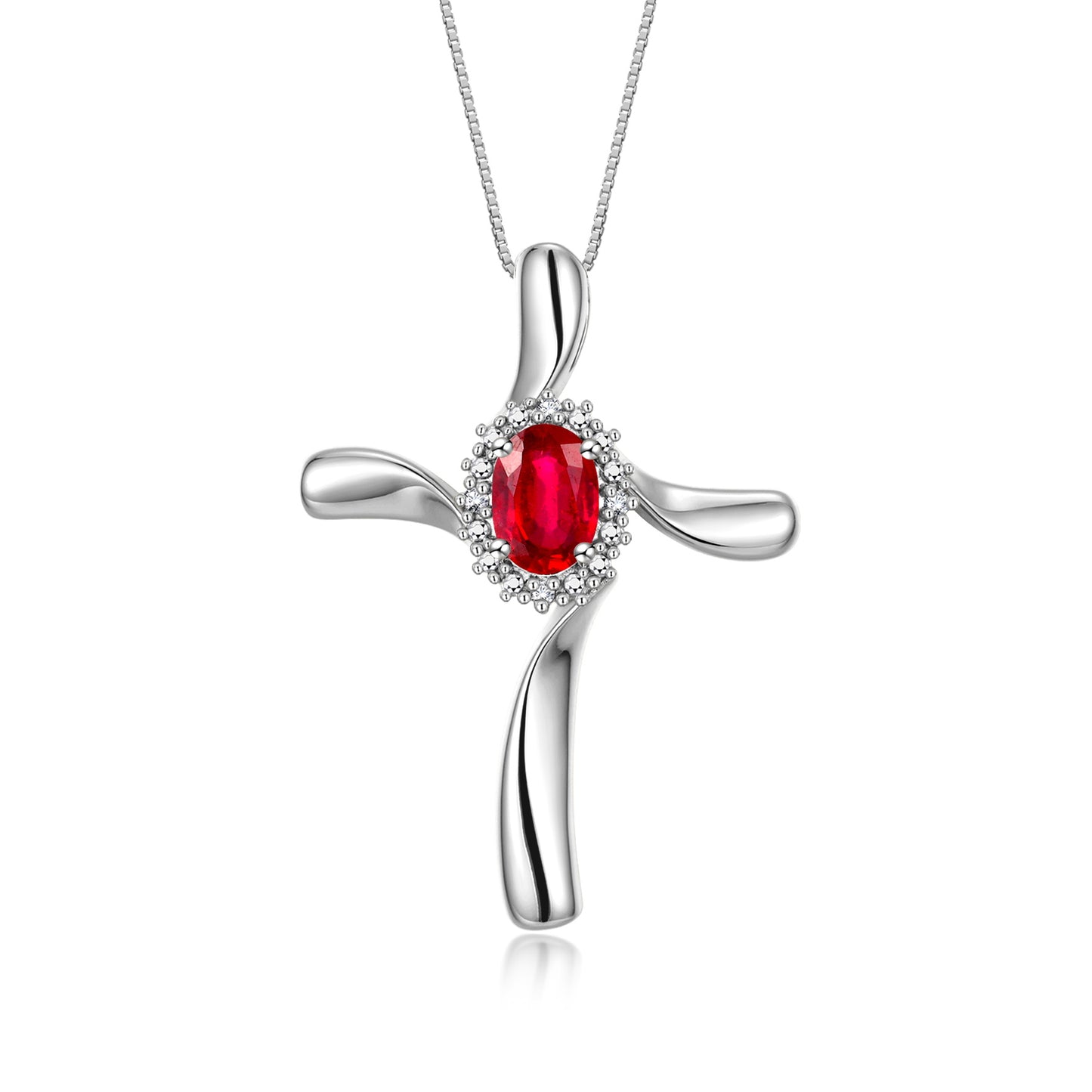 RYLOS Sterling Silver Cross Necklace: Gemstone & Diamond Pendant, 18" Chain, 7X5MM Birthstone, Elegant Women's Jewelry