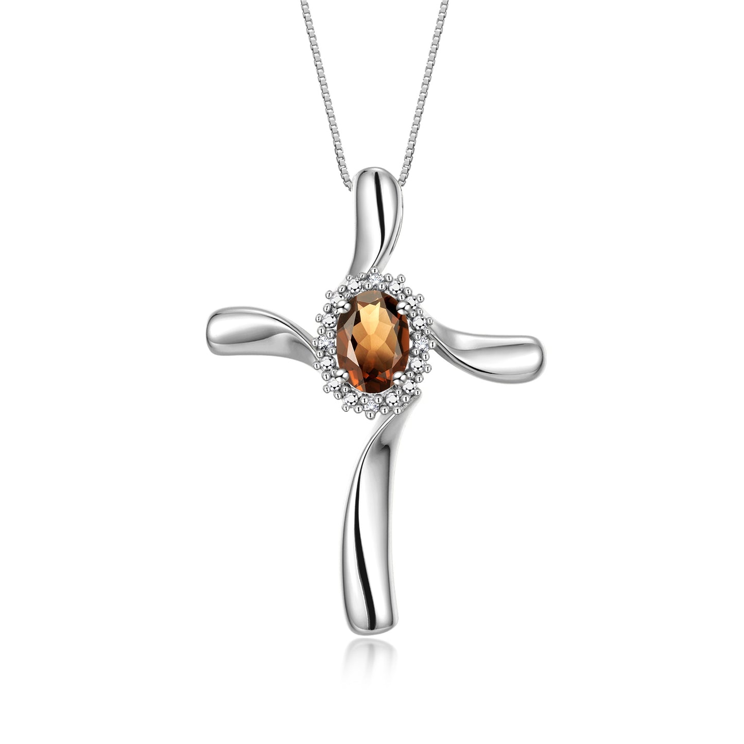 RYLOS 14K White Gold Cross Necklace: Gemstone & Diamond Pendant, 18" Chain, 7X5MM Birthstone, Elegant Women's Jewelry