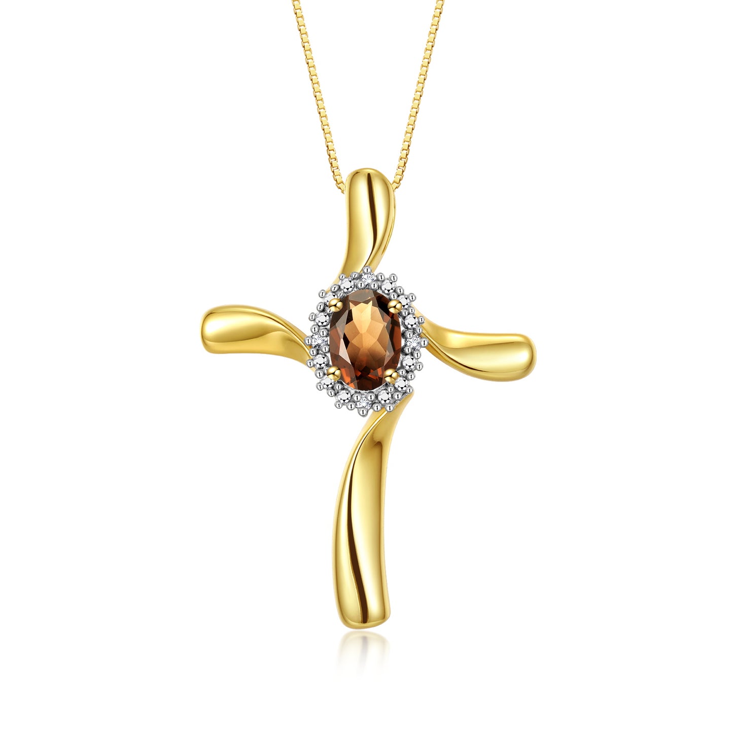 RYLOS Yellow Gold Plated Silver Cross Necklace: Gemstone & Diamond Pendant, 18" Chain, 7X5MM Birthstone, Elegant Women's Jewelry